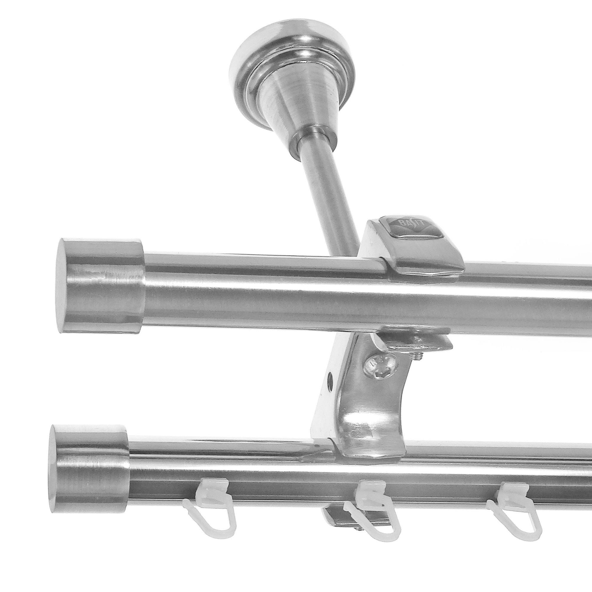 BASIT Gardinenstange Rohr und Innenlauf Edelstahloptik 20mm mit Deckenträgern 120 cm E30, Ø 20 mm, 2-läufig, verschraubt, Metall, D61RI 120 cm E30 Kappe