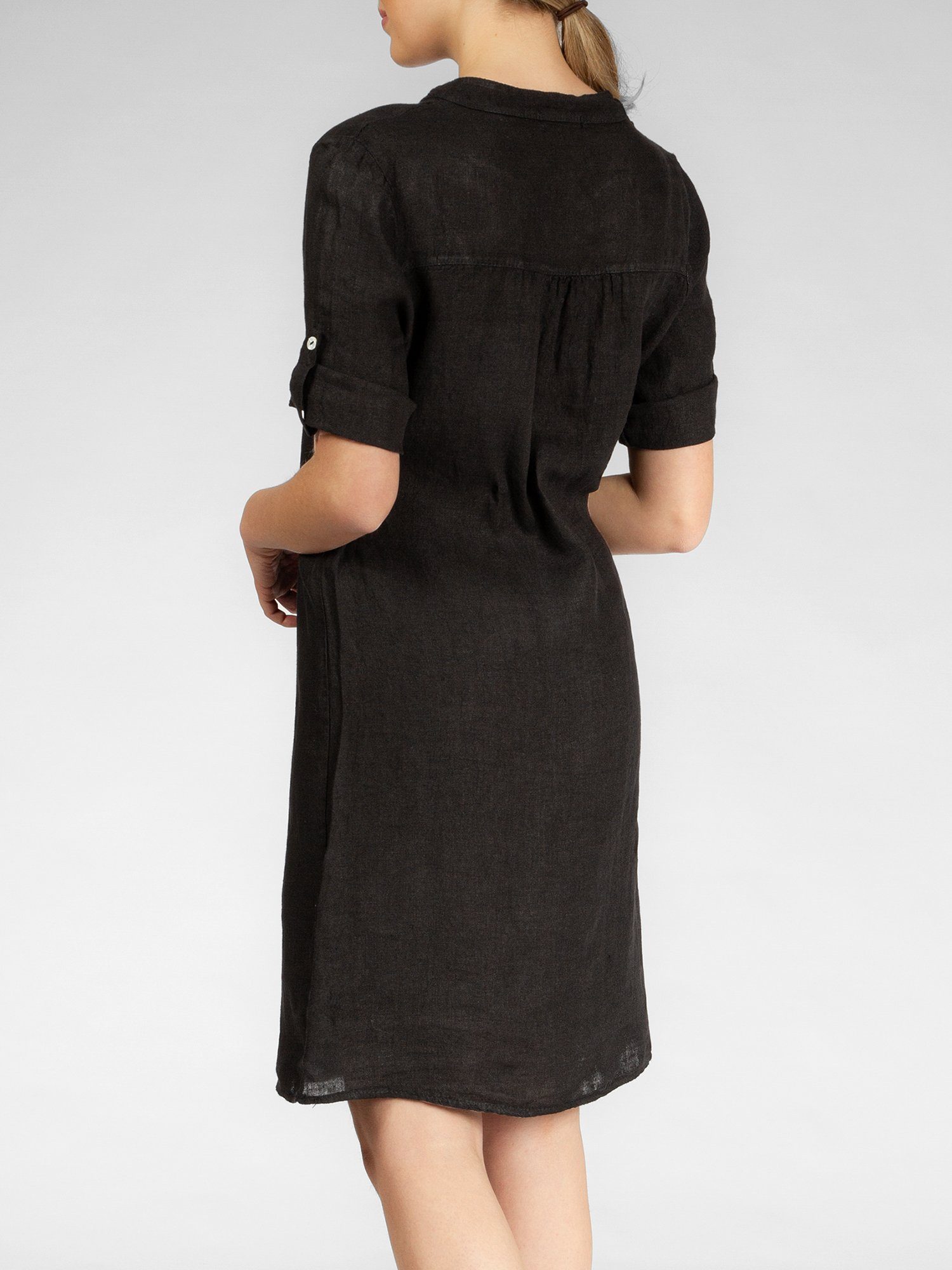 Caspar Sommerkleid SKL037 knielanges Damen Leinenkleid mit Reißverschluss Ausschnitt Luftig leicht, figurumspielende Form, mit seitlichem Jersey-Einsatz