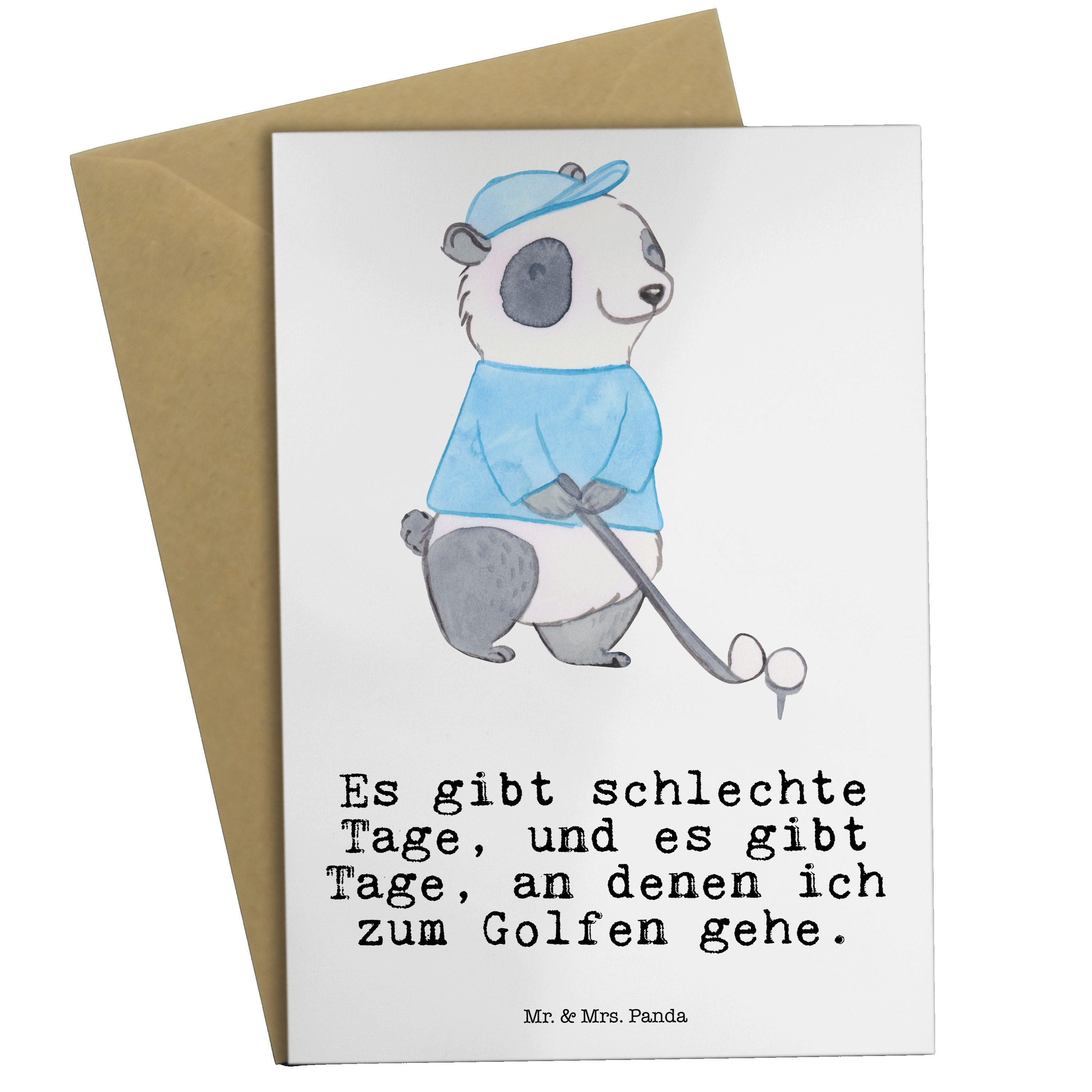 Mr. & Mrs. Panda Grußkarte Panda Golfen Tage - Weiß - Geschenk, Karte, Geburtstagskarte, Sportle