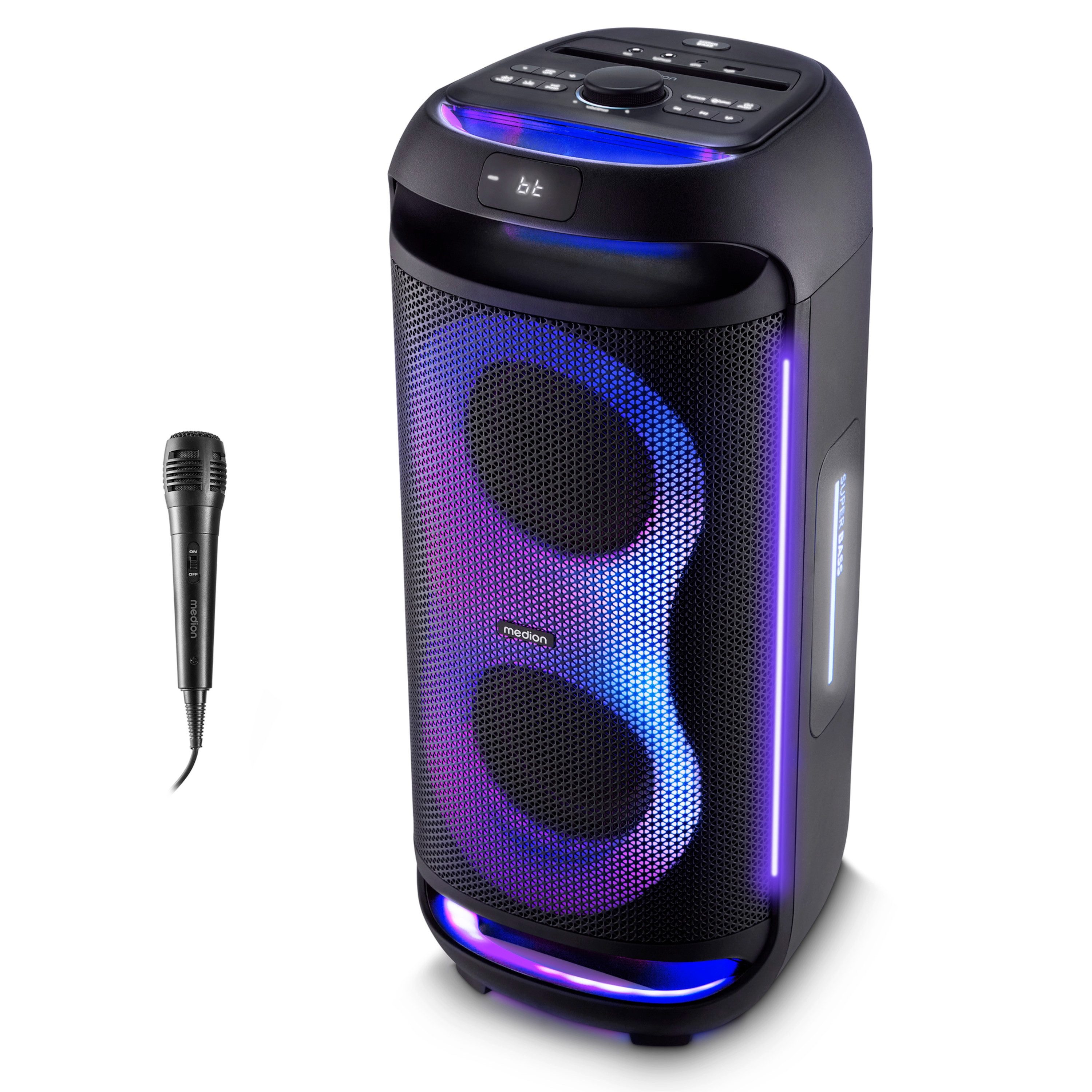 Medion® LIFE PE-2 Plus (MD400002) Bluetooth-Lautsprecher (Bluetooth, 60 W, True Wireless Stereo(TWS), LED-Beleuchtung an der Front & Tragegriffen)