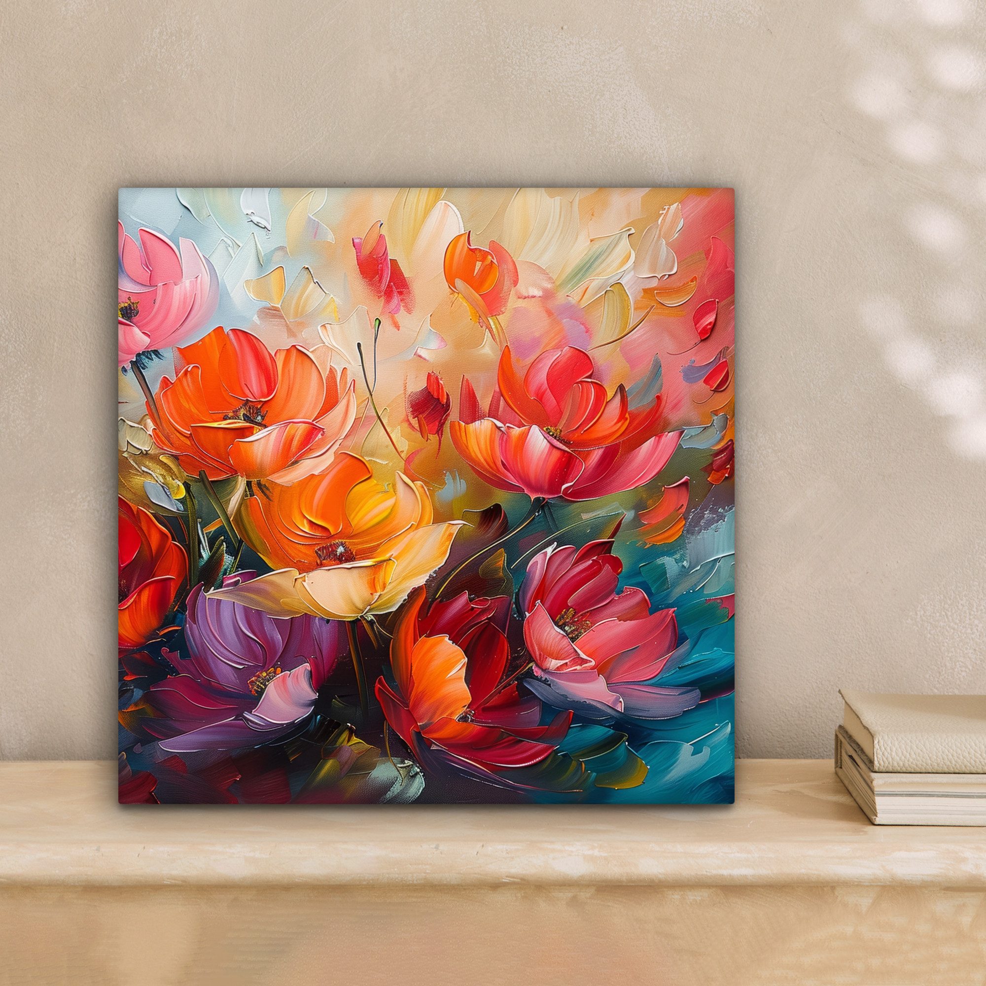 OneMillionCanvasses® Leinwandbild Blumen - Bunt - Malerei - Abstrakt - Kunst, Fotodruck (1 St), Wandbild, Deko Schlafzimmer Wohnzimmer Flur 20x20 cm