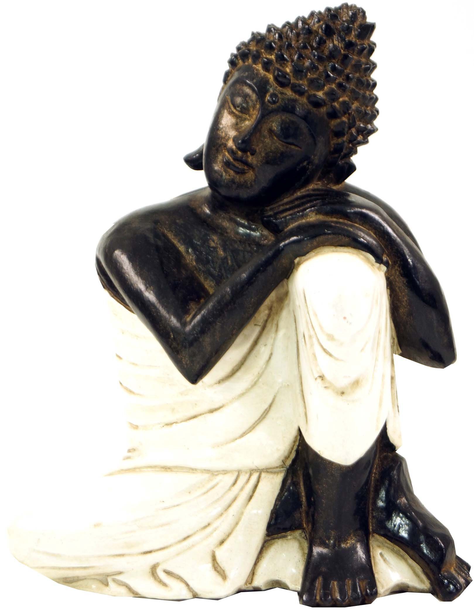 sitzender Figur, Buddha Geschnitzte Buddhafigur Guru-Shop träumender.. weiß/rechts