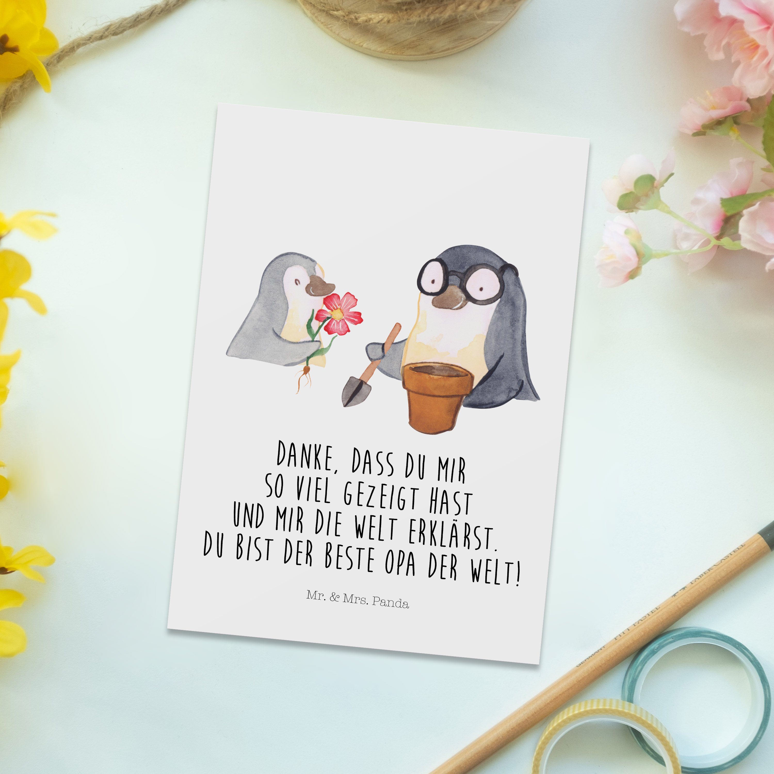 Panda Opa - Blumen Bruder, Geschenk, pflanzen Mr. Pinguin Weiß Pap & Postkarte Großvater, - Mrs.