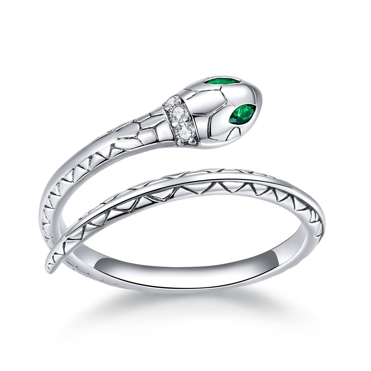 Housruse Fingerring Schlangenring für Damen mit verstellbarer Öffnung und  grünem Zirkonia