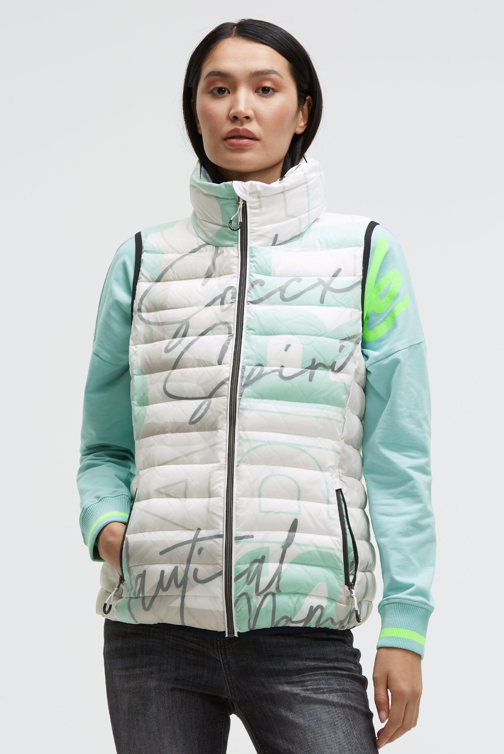 SOCCX Steppweste mit integrierter Kapuze im Stehkragen