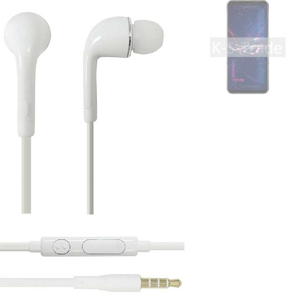 K-S-Trade für Asus ROG Phone 6 Pro In-Ear-Kopfhörer (Kopfhörer Headset mit Mikrofon u Lautstärkeregler weiß 3,5mm)