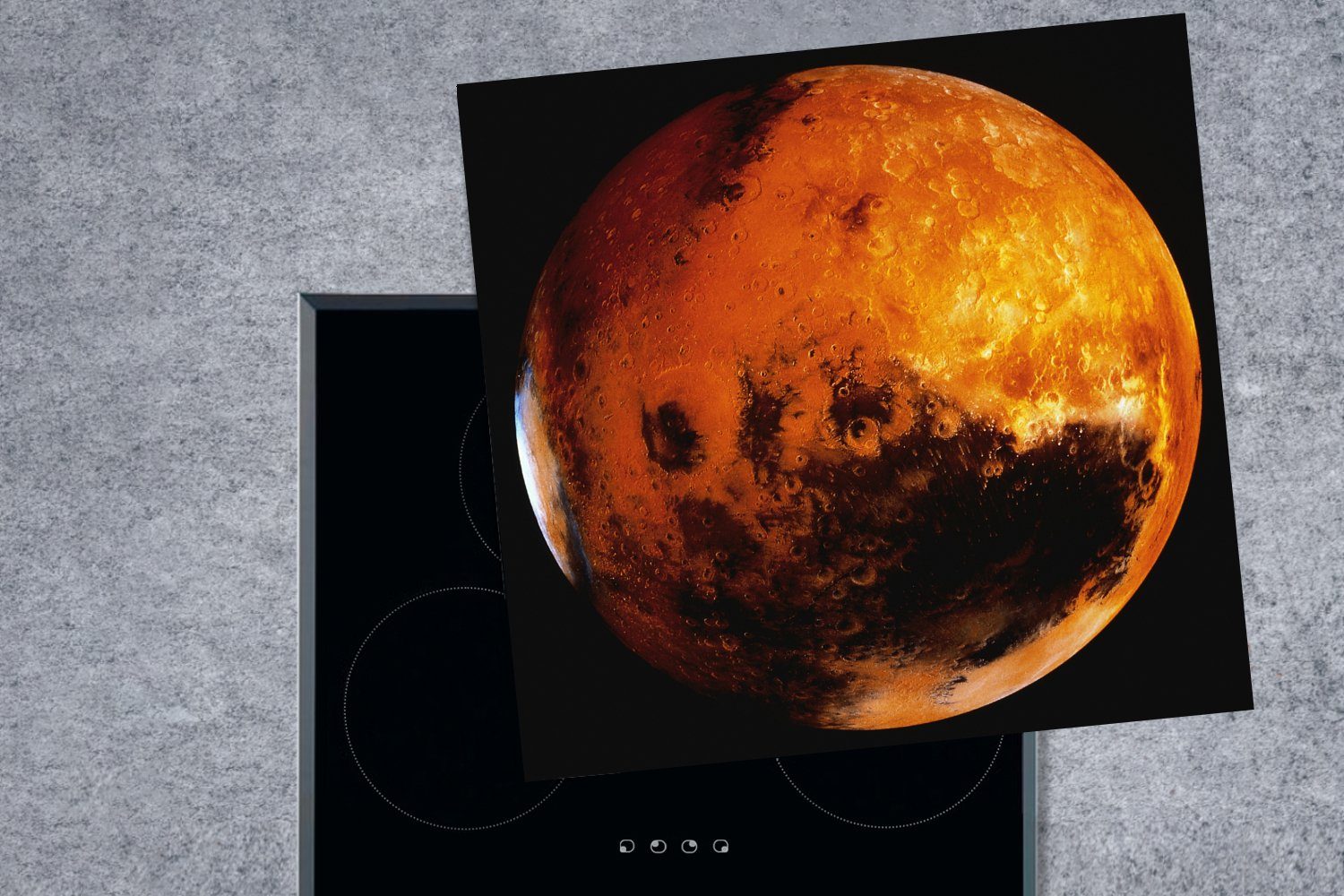 78x78 an (1 Himmel, Arbeitsplatte Ceranfeldabdeckung, MuchoWow einem Der Herdblende-/Abdeckplatte Planet cm, dunklen küche für Mars Vinyl, tlg),