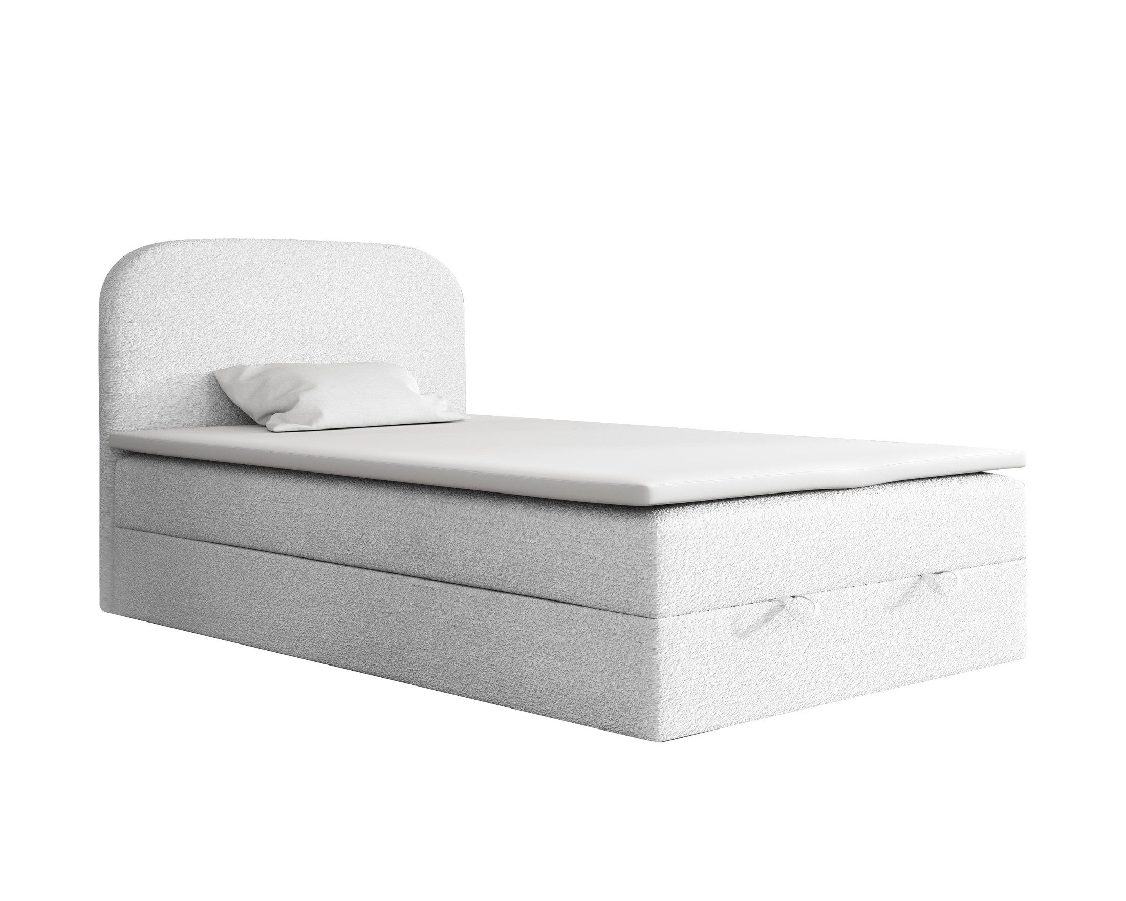 Deine Möbel 24 Boxspringbett CLOUD Boxbett Polsterbett Komplettbett inkl. Matratze H3 H4 Topper (Set Bett für Jugendliche Hotelbett, 3-St., Jugendbett inkl. Matratze H3 H4 Kaltschaum-Topper Bettkasten), 100x200 120x200 Weiß Grau Stoff Boucle Premium