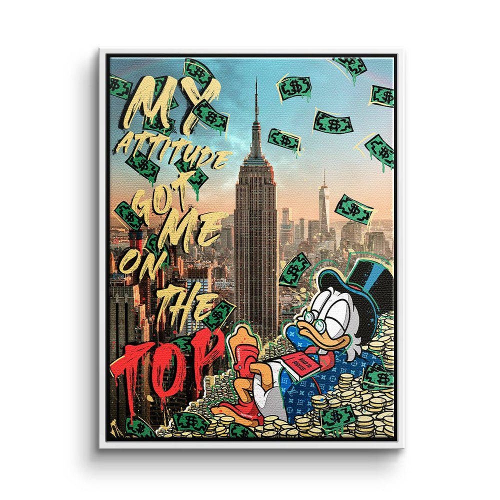 DOTCOMCANVAS® Leinwandbild, Leinwandbild MY ATTITUDE TOP, Le TO LIMITED THE schwarzer auf Rahmen Geld GOT ME Kunst