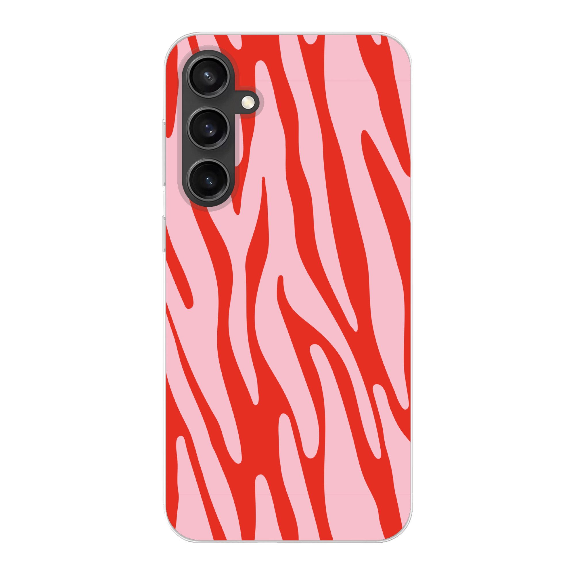 MuchoWow Handyhülle für Samsung Galaxy S23 FE Zebramuster - Rosa - Rot - Tiermuster