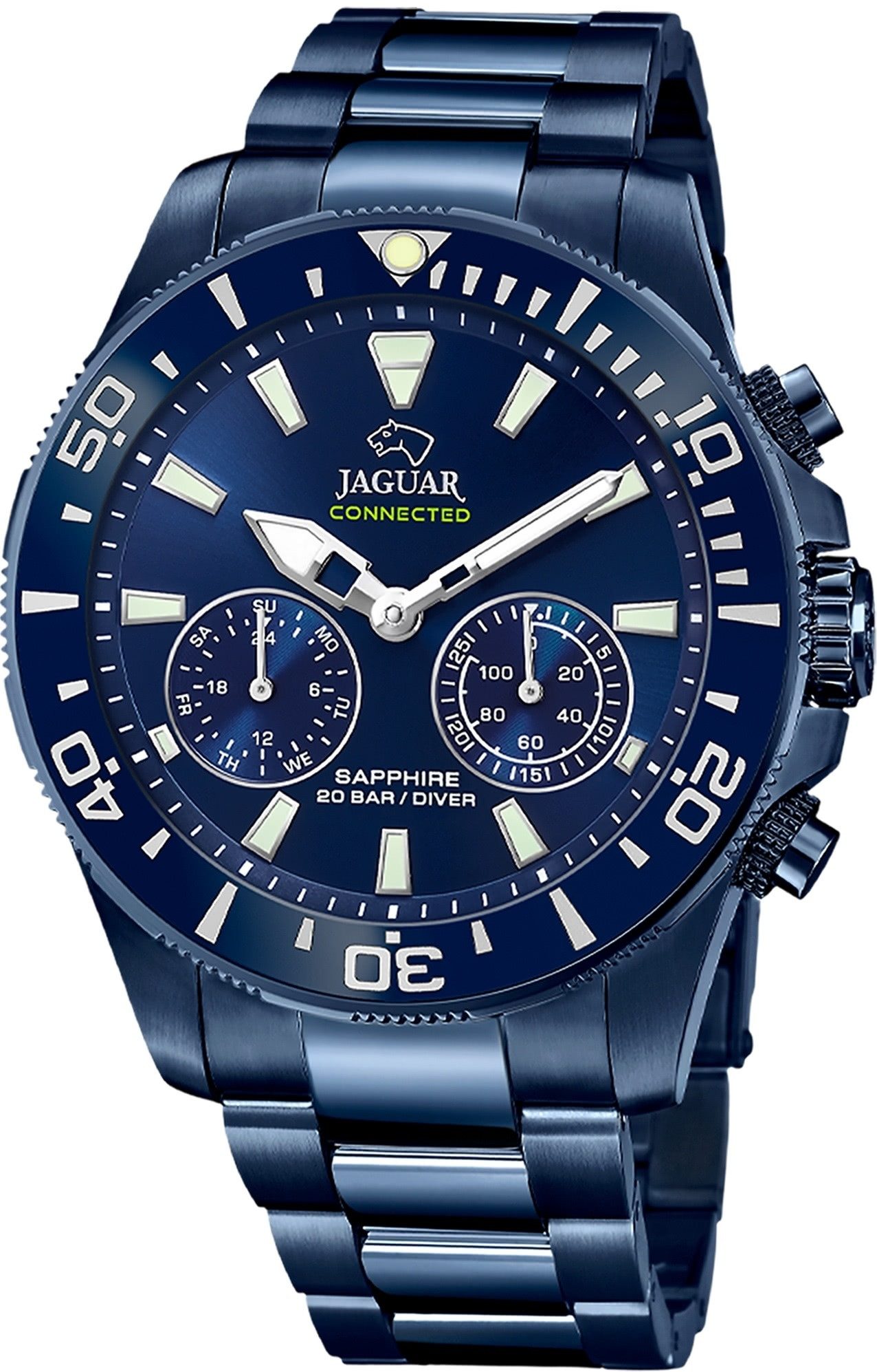 JAGUAR Multifunktionsuhr Jaguar Herrenuhr Edelstahl blau Jaguar, (Multifunktionsuhr), Herren Armbanduhr rund, Edelstahlarmband blau