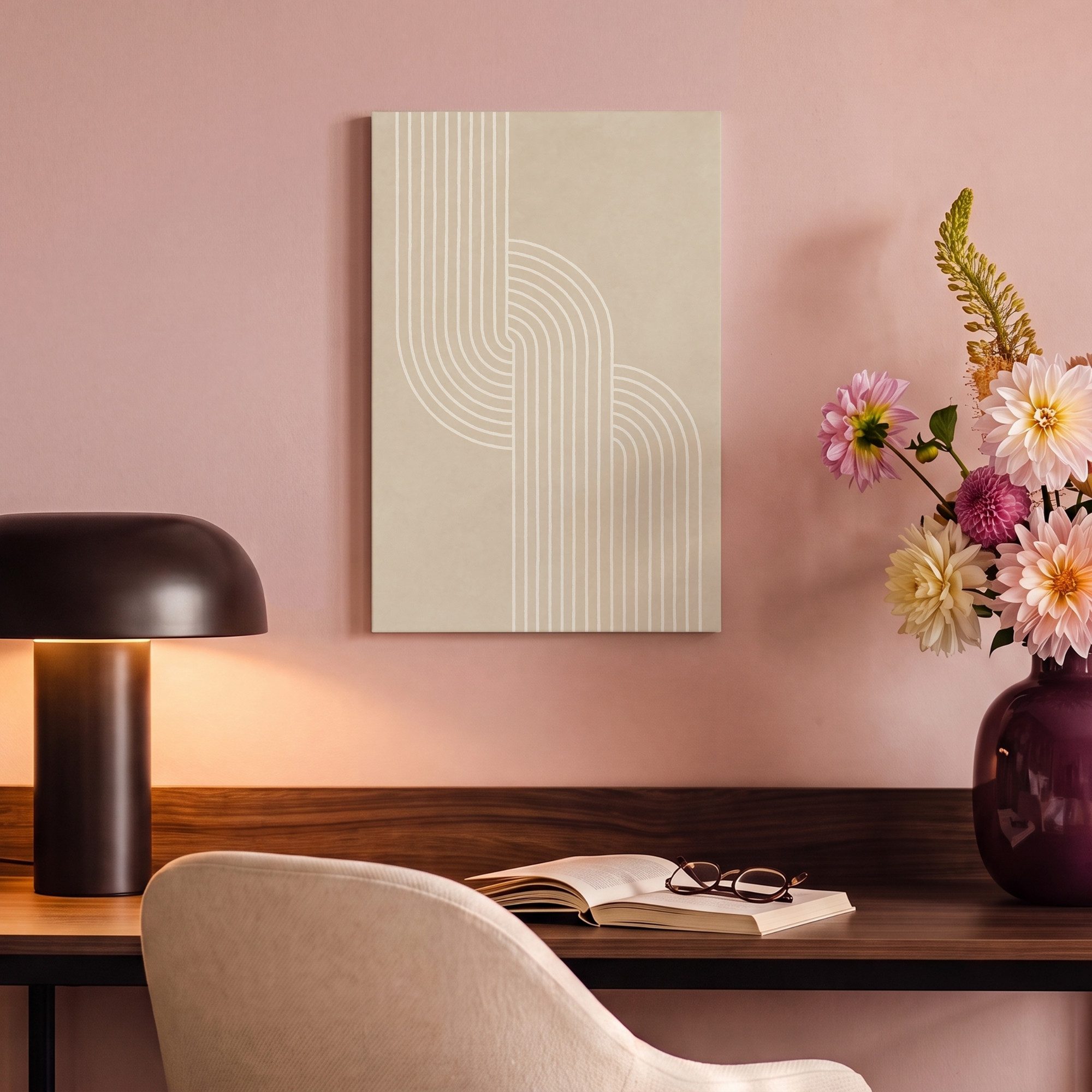 OneMillionCanvasses® Leinwandbild Parallele Linien - Leichte Textur - Beige, Fotodruck (1 St), Wandbild, Deko Schlafzimmer Wohnzimmer Flur 20x20 cm – Bild 4 von 5