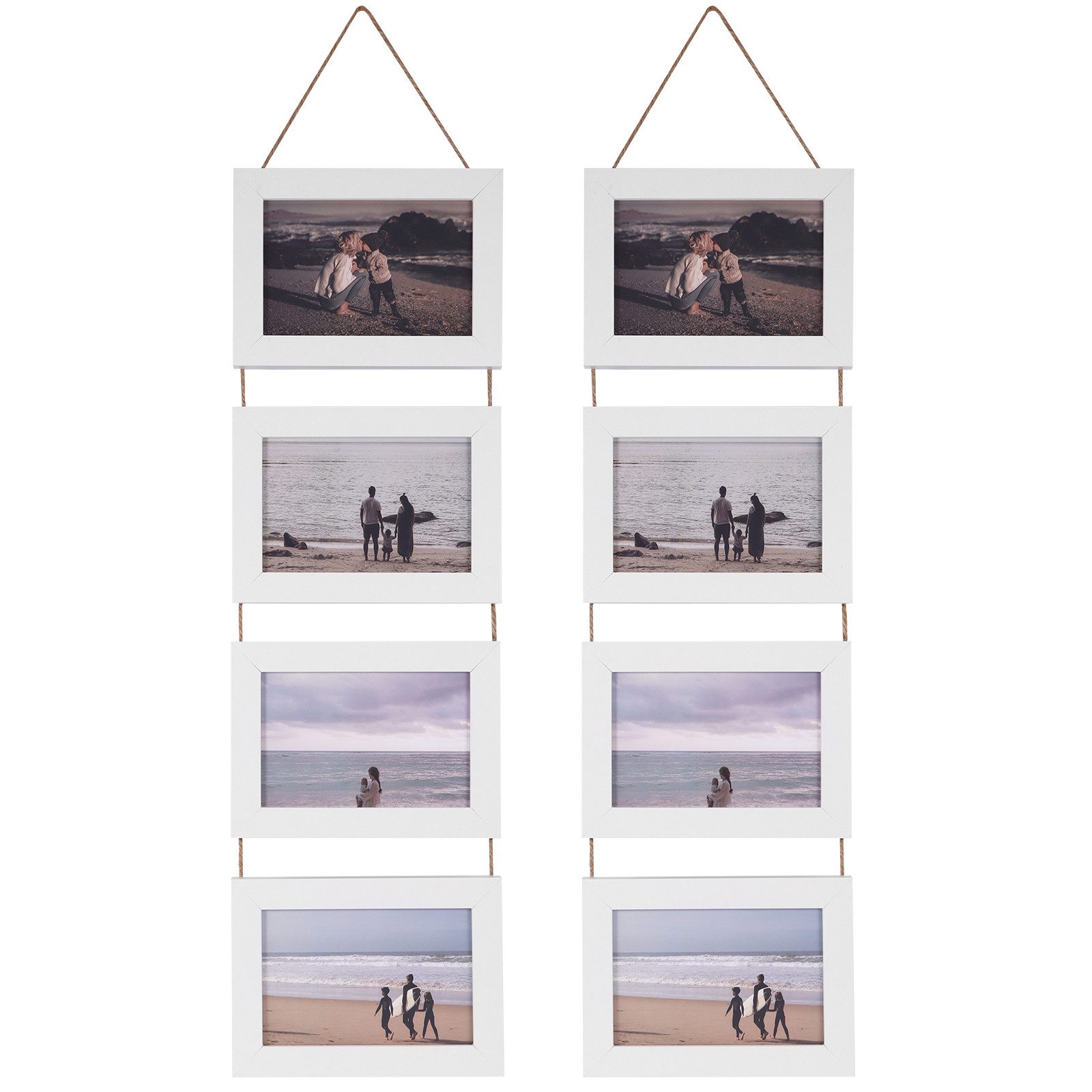 BlingBin Bilderrahmen Collage 10x15 Vier aufgehängte Bilderrahmen Set, 8 Öffnung horizontale Rahmen, für 4 Bilder (2er Set, 2 St), 17,8 x 59 cm, gemacht um 10x15 cm Foto-Postkarten für Wanddekoration anzuzeigen