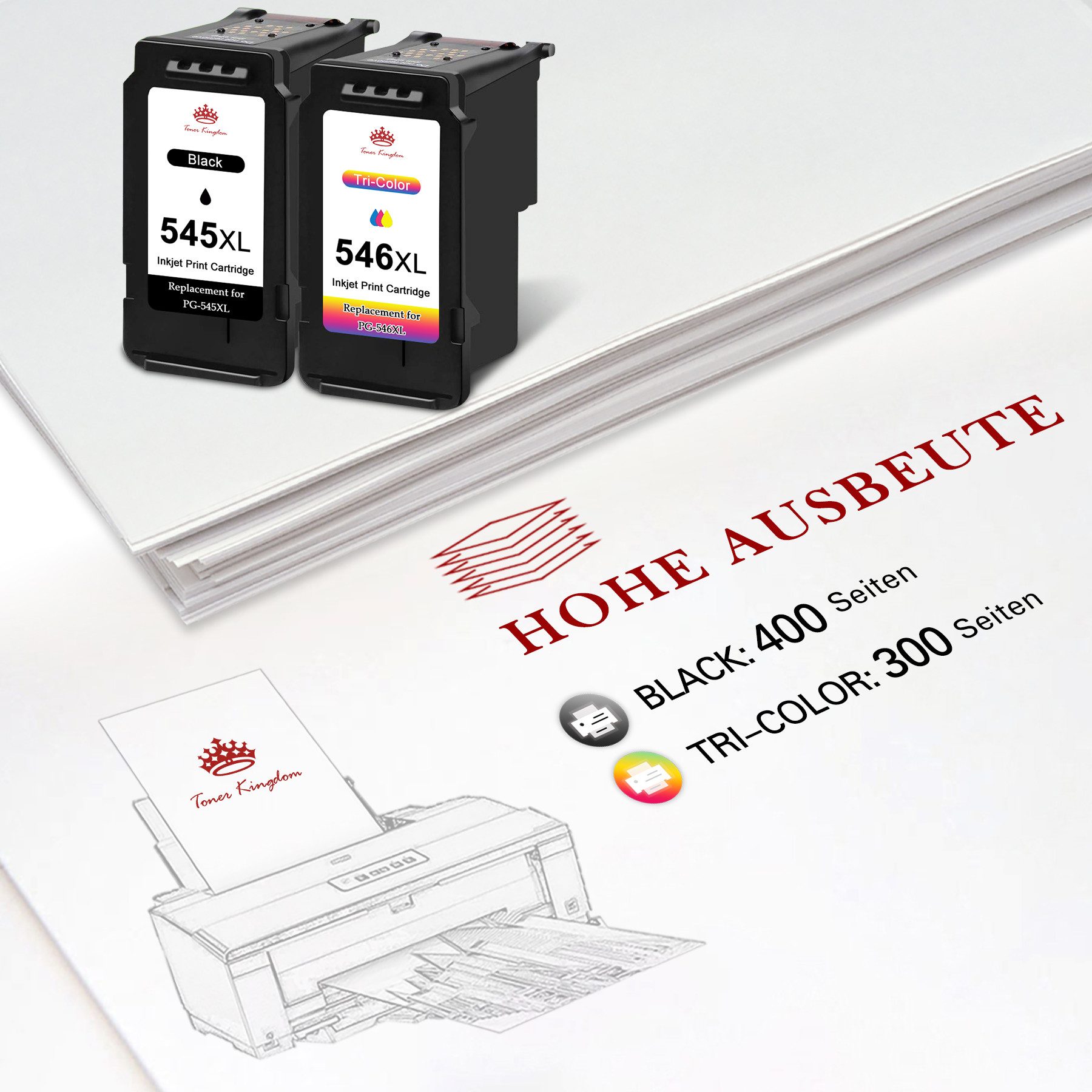 Toner Kingdom 2er Druckerpatrone für CANON 545 546 PG 545 XL CL-546 Tintenpatrone (Pixma MX490 MX495 iP2800 iP2850 iP2840 iP2855, TS205 TS305 TS3150)