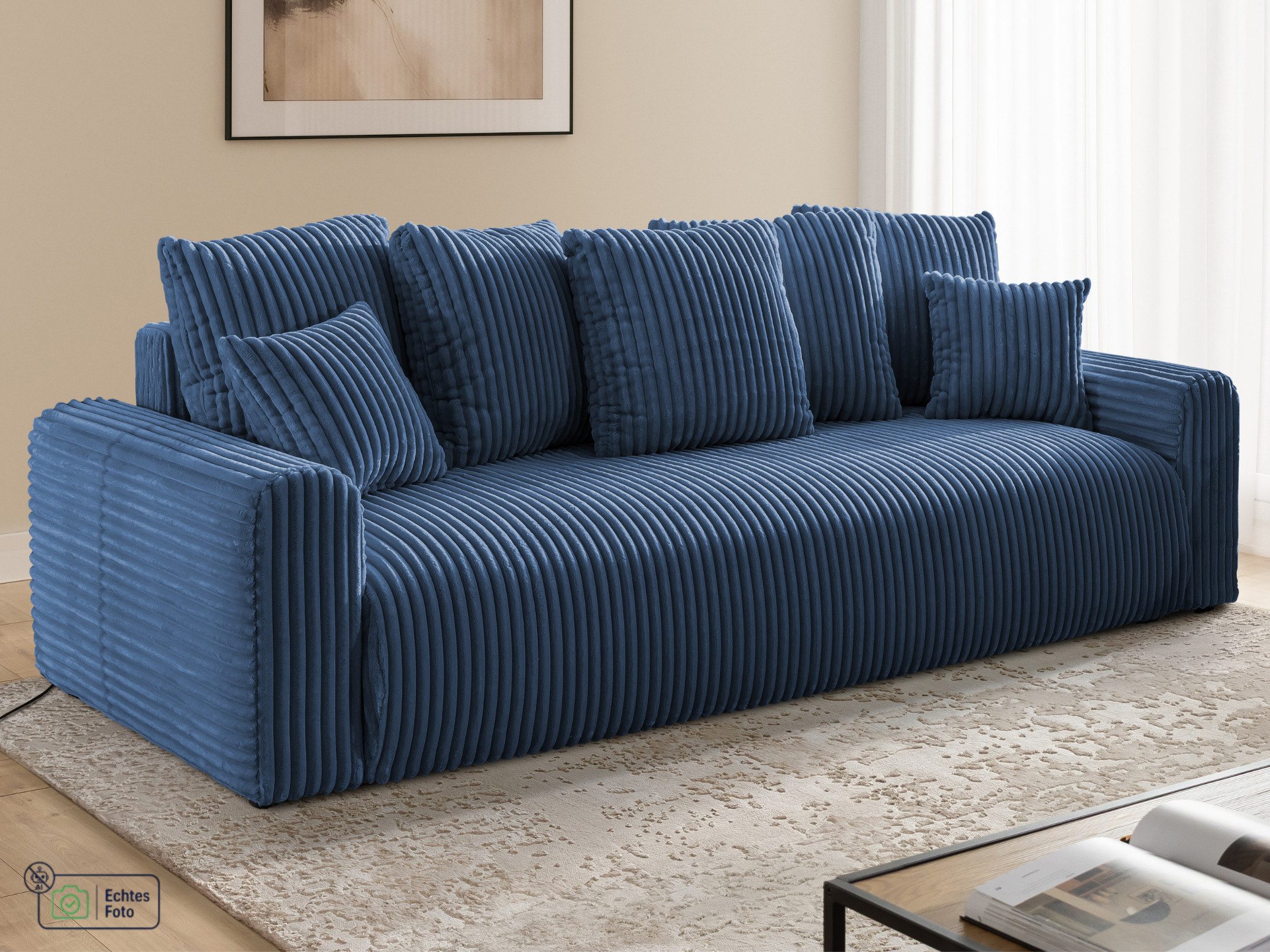 S-Style Möbel Schlafsofa Calma mit Bettkasten im Bumpy-Design, aus Plüschcord mit Wellenfederung und hohem Sitzkomfort