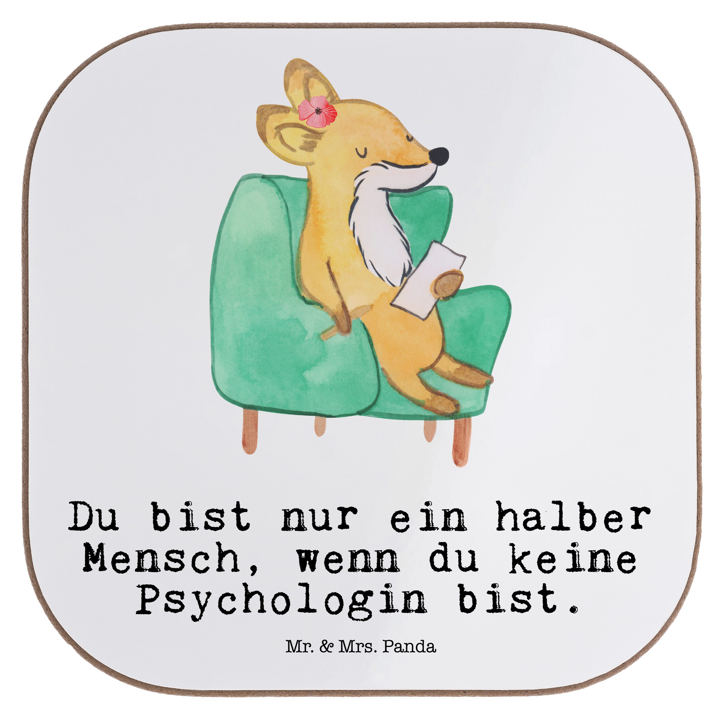 Mr. & Mrs. Panda Getränkeuntersetzer Psychologin mit Herz - Weiß - Geschenk, Dankeschön, Glasuntersetzer, 1-tlg.