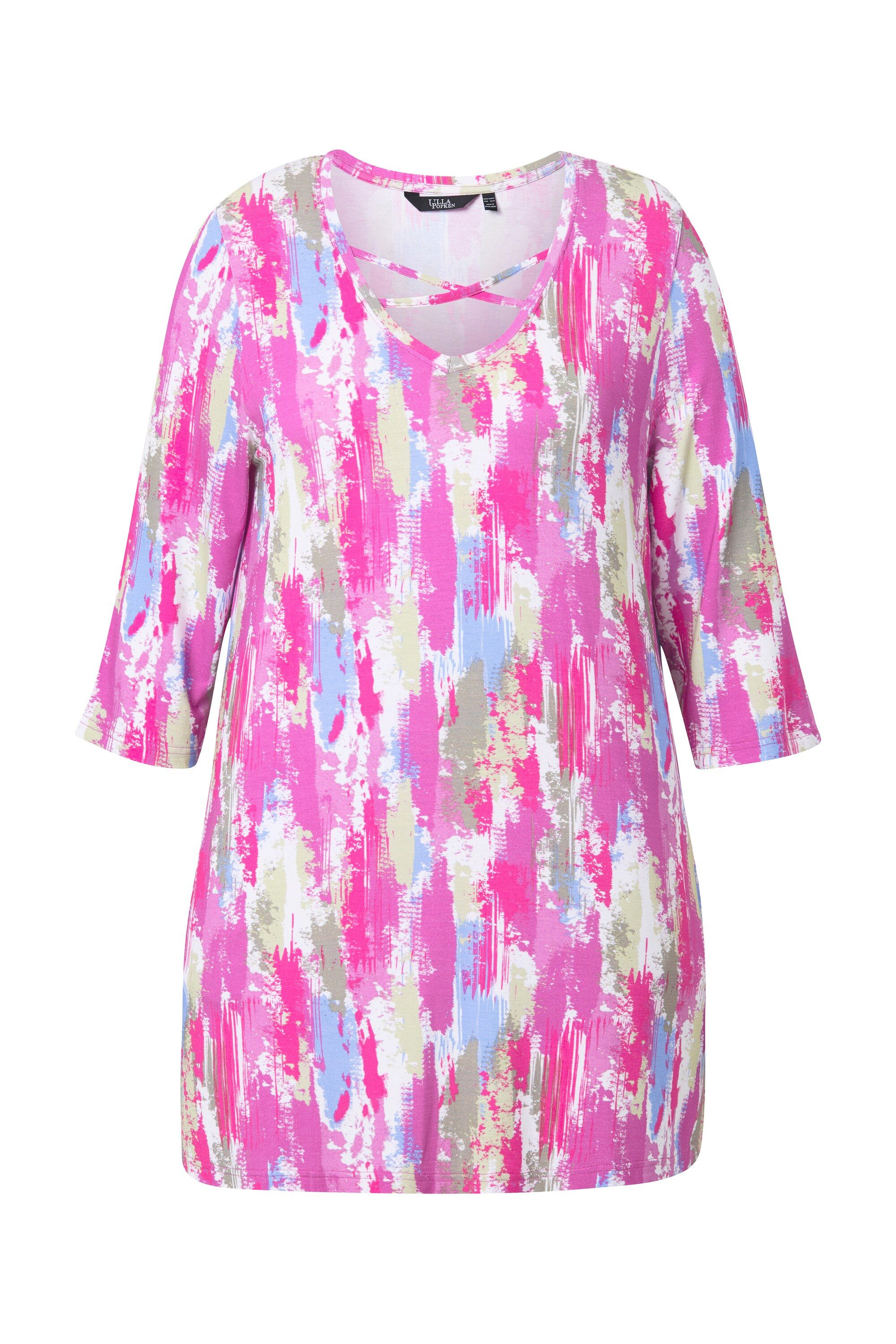 Ulla Popken Longshirt Longshirt A-Linie Zierbänder V-Ausschnitt 3/4-Arm günstig online kaufen