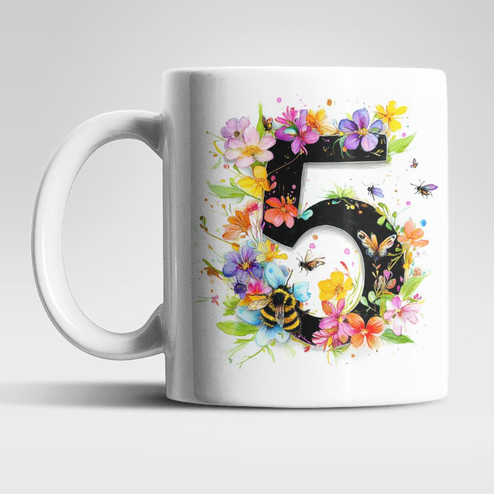 WS-Trend Tasse Name A bis Z und 0 bis 9 Blumen Bienen Kaffeetasse Teetasse Geschenk, Keramik