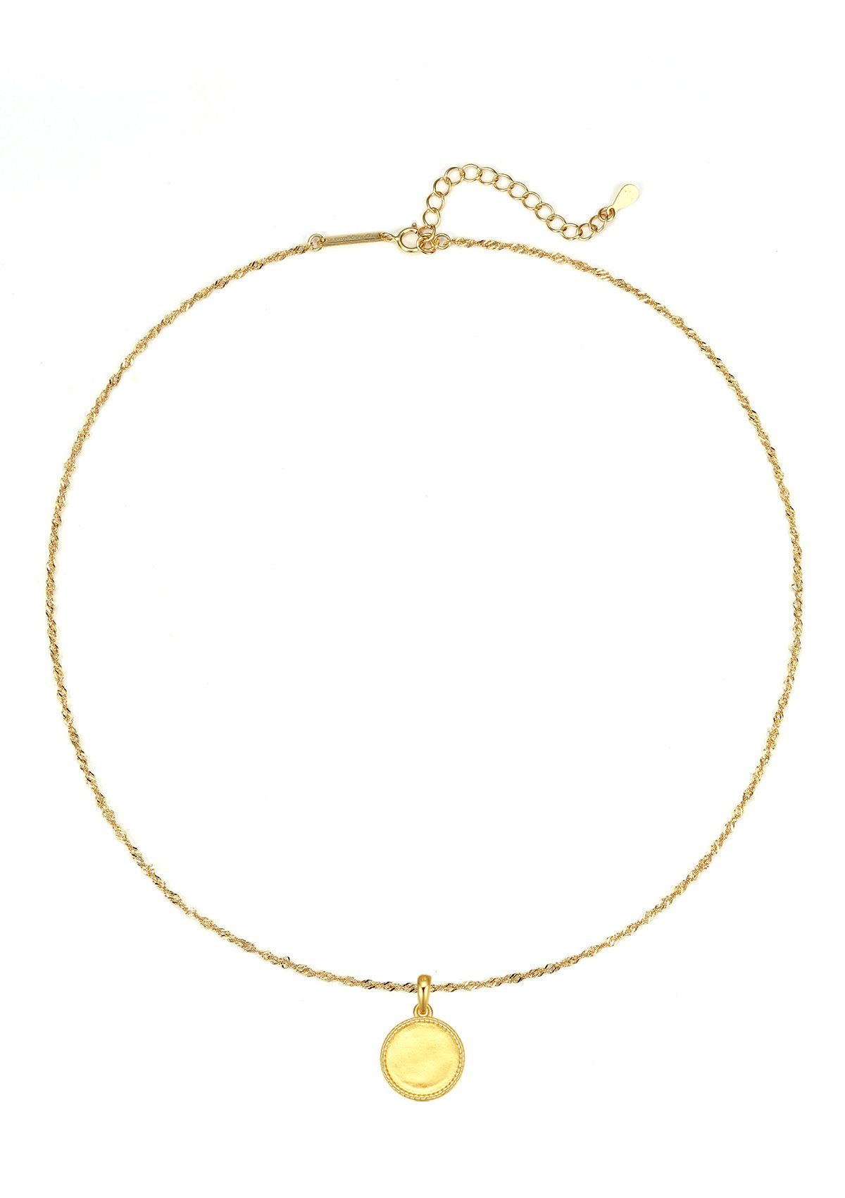 Kette mit Anhänger Münze Plättchen, Gedrehte Gliederkette Platte