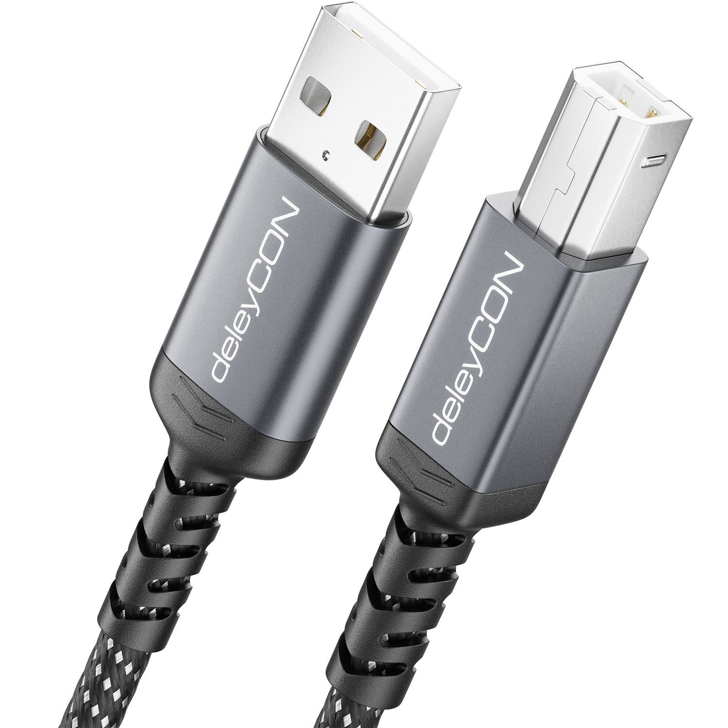 deleyCON 2m USB 2.0 Druckerkabel Scannerkabel Nylon Datenkabel USB-A zu USB-B USB-Kabel
