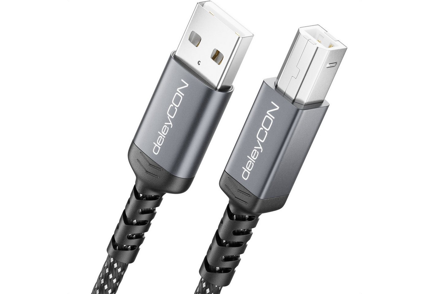 deleyCON 2m USB 2.0 Druckerkabel Scannerkabel Nylon Datenkabel USB-A zu USB-B USB-Kabel