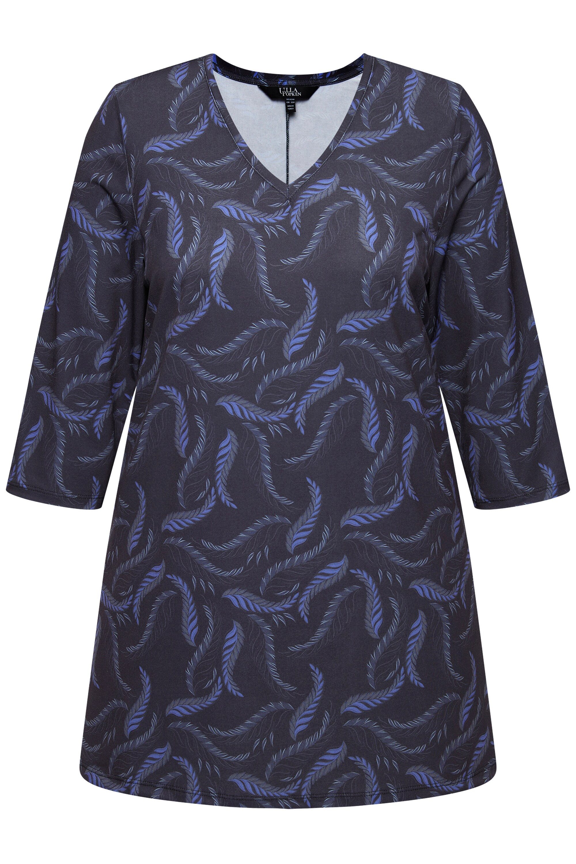 Longshirt Longshirt A-Linie Muster V-Ausschnitt