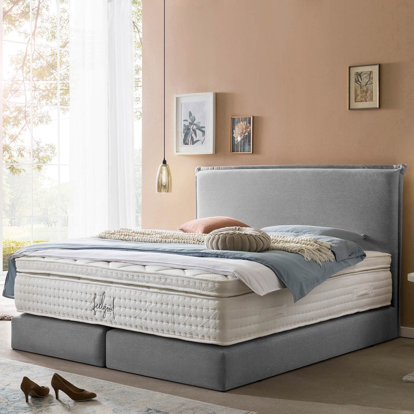 BettCo Boxspringbett London (in Hellgrau Webstoff, günstig online kaufen