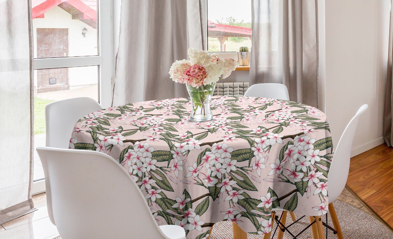 Abakuhaus Tischdecke Kreis Tischdecke Abdeckung für Esszimmer Küche Dekoration, Aloha Frangipani-Blumen-Layout