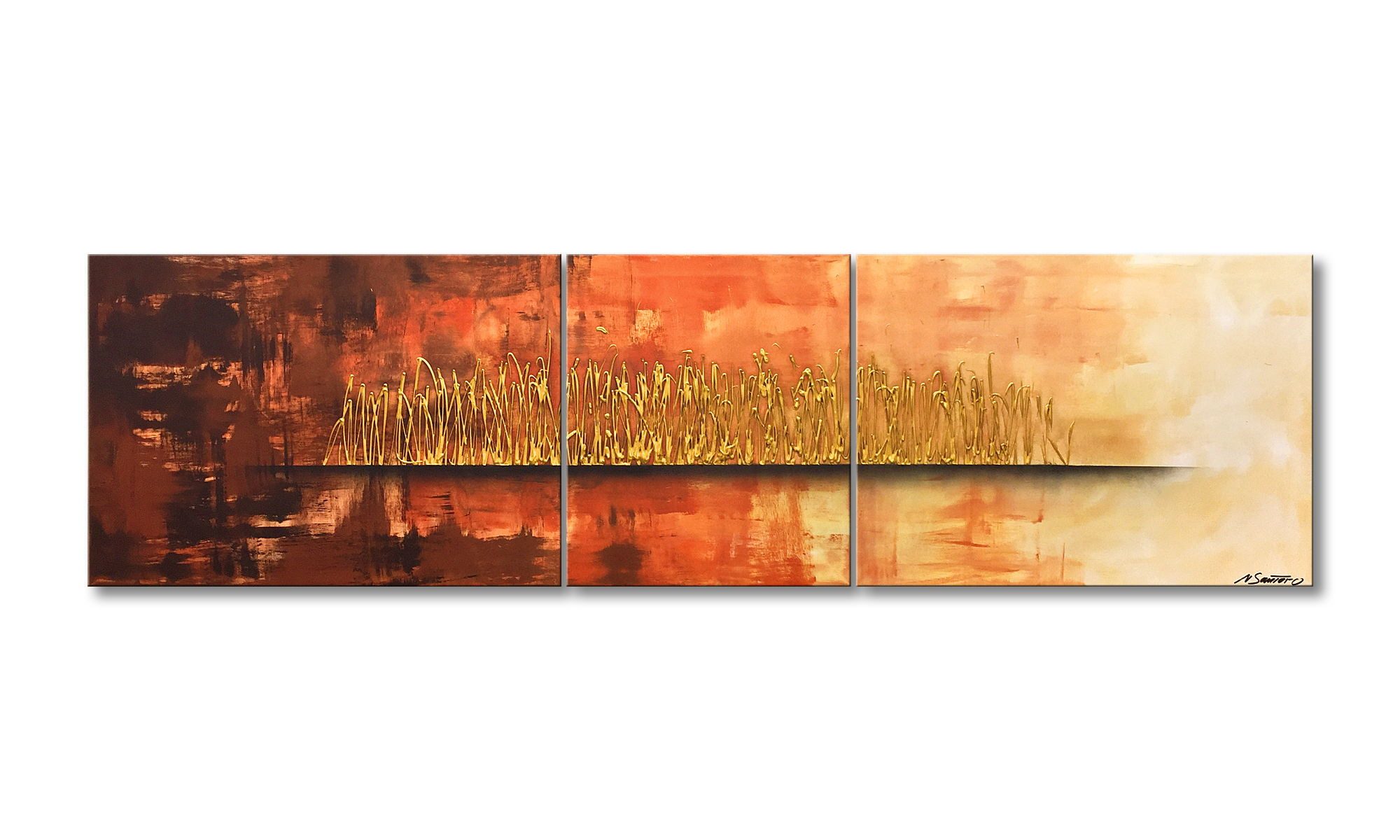 WandbilderXXL XXL-Wandbild Golden Night 210 x 60 cm, Abstraktes Gemälde, handgemaltes Unikat