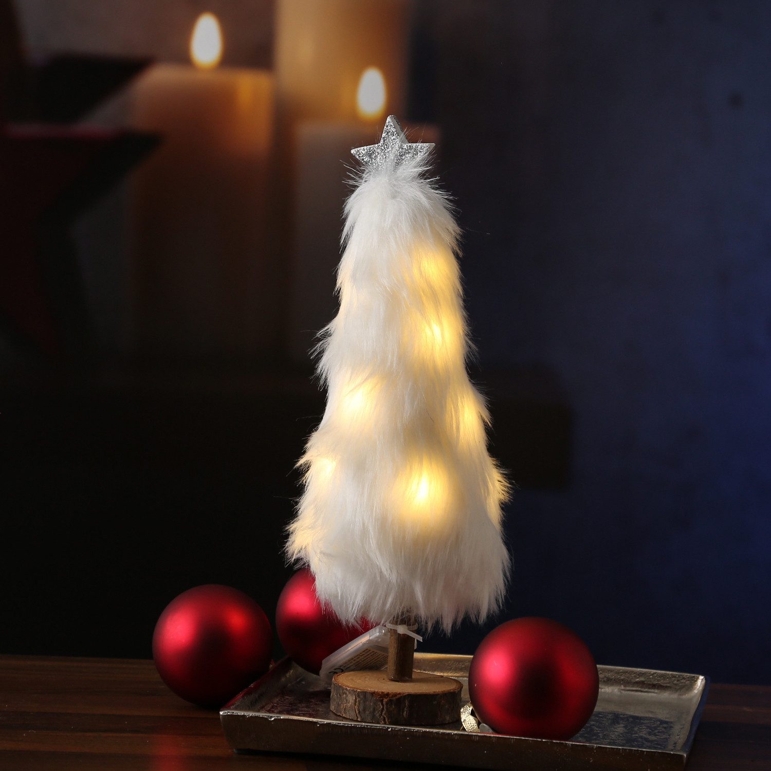 MARELIDA LED Dekoobjekt LED Dekobaum PLÜSCH mit Sternspitze Plüschfell leuchtend 27,5cm – Bild 2 von 5