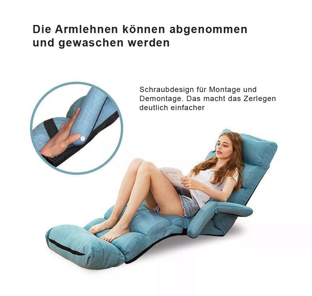 habeig Relaxsessel Relaxliege Liegesessel Beige 175 x 56 cm 5-Fach Verstellbar, Schaumstofffüllung