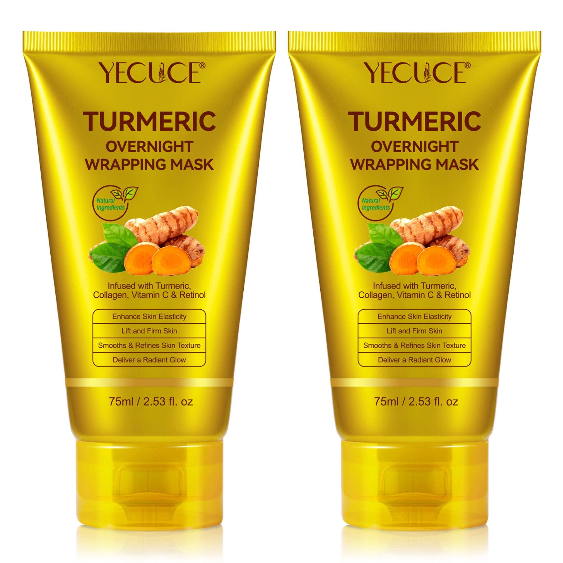 ALIVER Gesichtsmaske Kollagen Nachtmaske Gesicht Wrapping Mask Retinol Vitamin C Kurkuma, 2-tlg., Nachtmaske, Gesichtspflege, Hautpflege, Tumeric