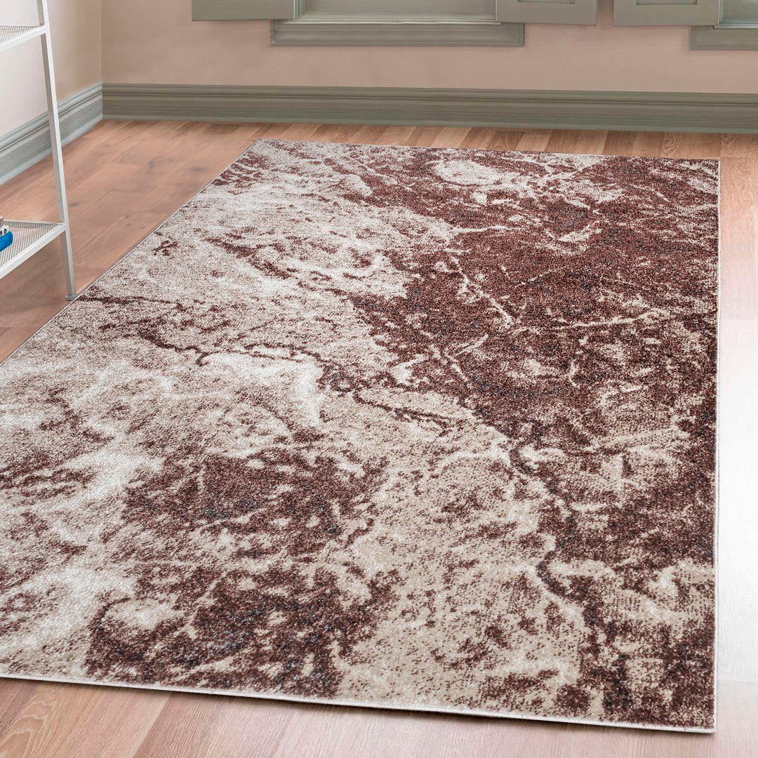 Teppich Saniel, Home affaire, rechteckig, Höhe: 9 mm, mit besonders weichem Flor, Kurzflor, Marmor-Optik braun | Kurzflor-Teppiche