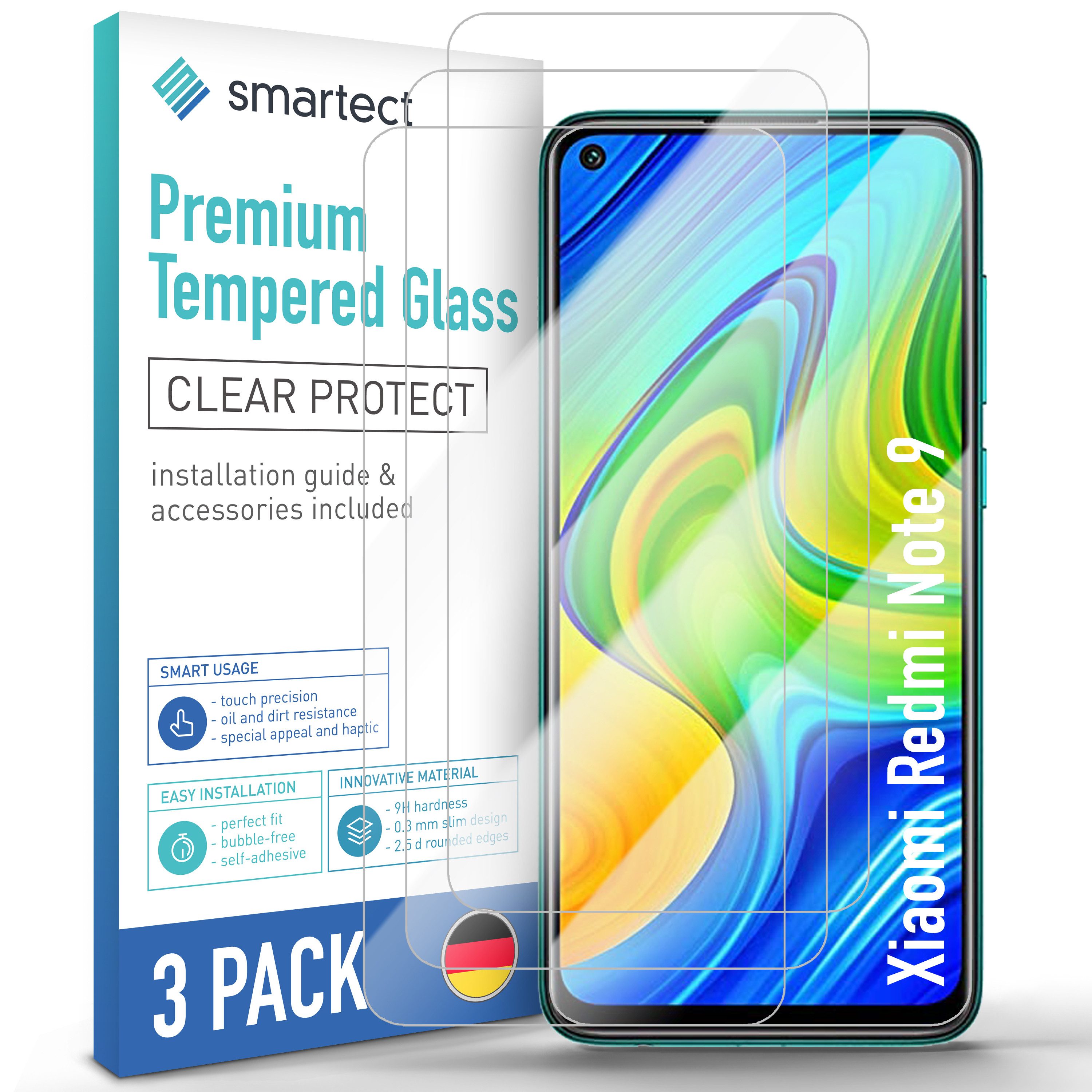 Displayschutzglas Schutzglas Klar für Xiaomi Redmi Note 9, 3 Stück