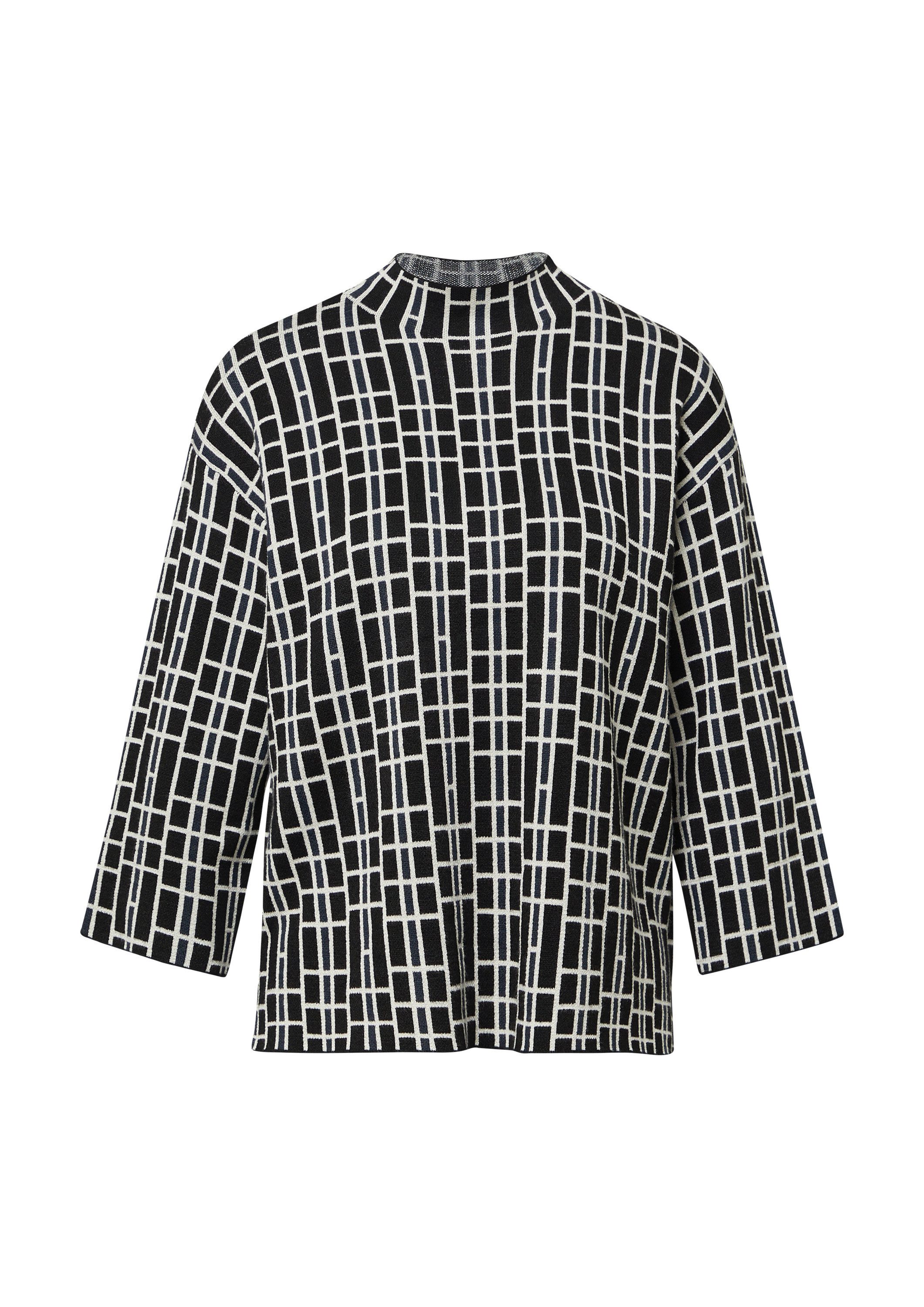 comma Kurzarmpullover Strickpullover Grafischer Jacquard-Strickpullover