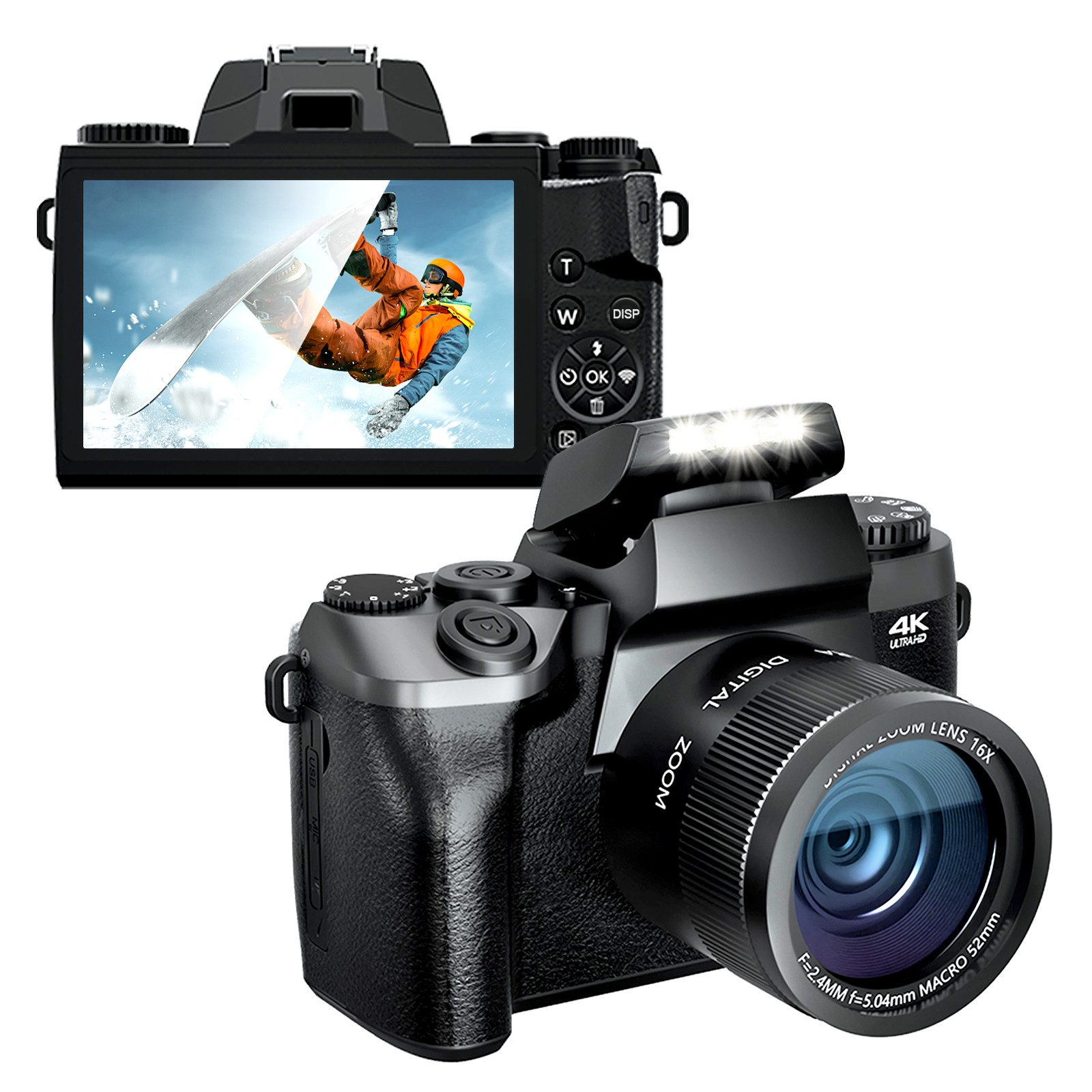 Fine Life Pro 64MP Digitalkamera für Fotografie und Video, Kompaktkamera (WLAN (Wi-Fi), inkl. 4K Vlogging Kamera für YouTube mit 4" Touchscreen, 18X Digitalzoom, WiFi& Autofokus, 32GB Karte)