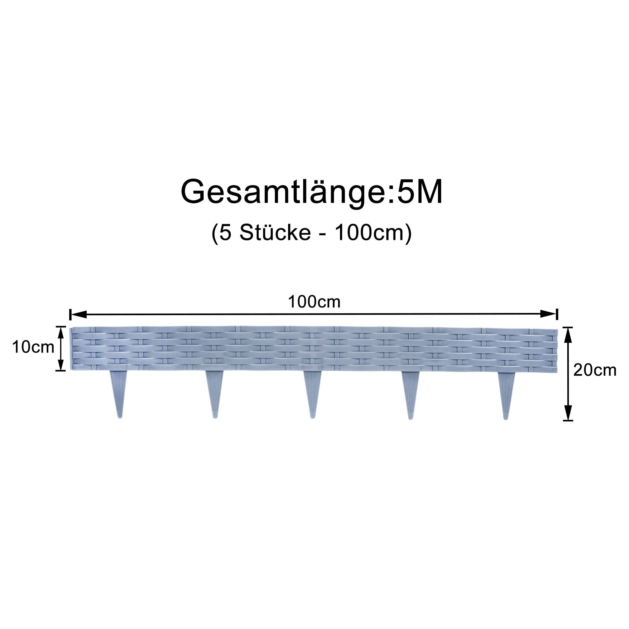 FIVMEN Rasenkante Rattan Optik Kunststoff, flexible Beetumrandung Mähkante, Gartenpalisade als Randstein für Garten Balkon Terrasse
