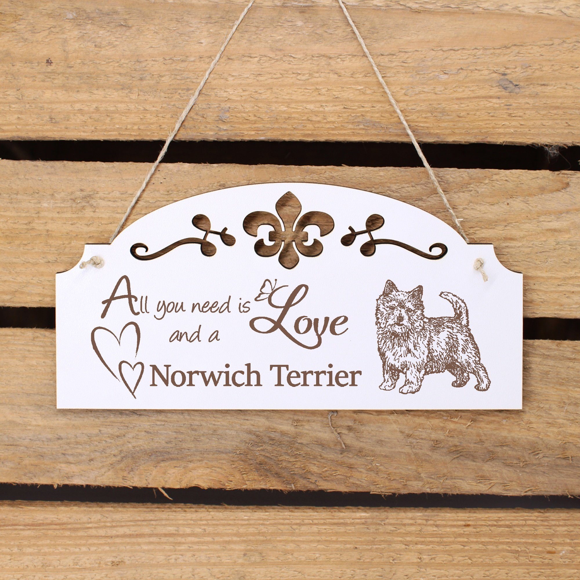 Dekolando Hängedekoration Norwich Terrier Deko is you Love All need 20x10cm