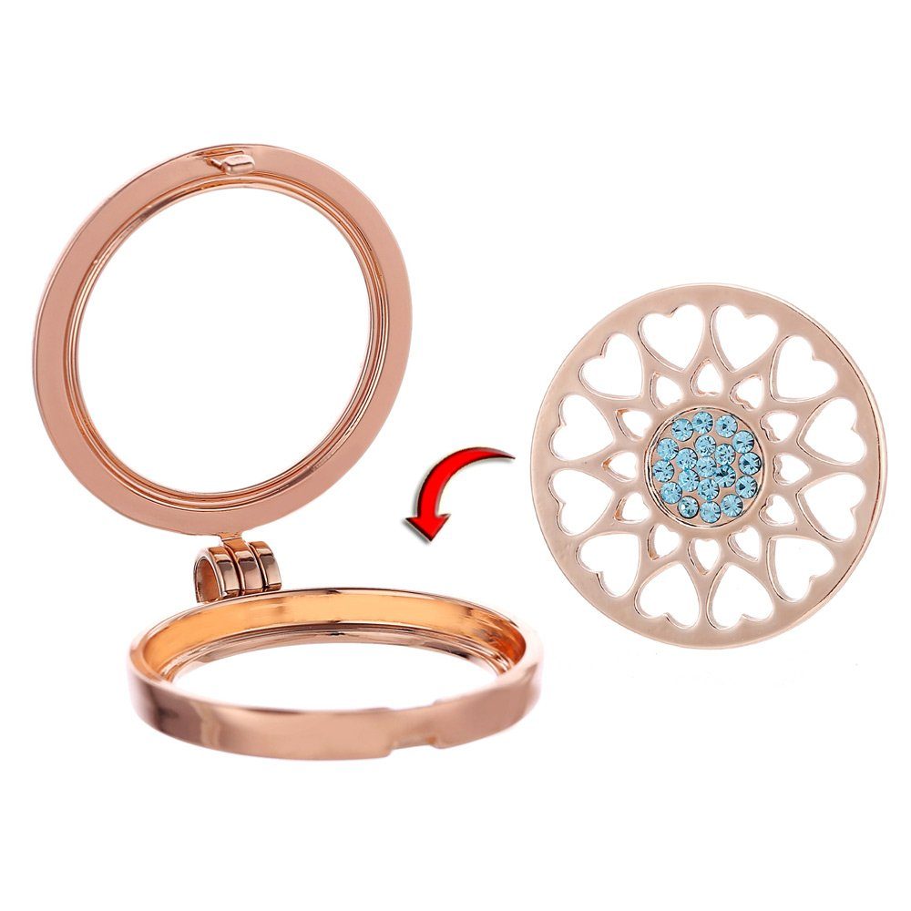 Morella Kette mit Anhänger Halskette 70 cm roségold mit Coin Amulett 33 mm (2-tlg), Kette inkl. austauschbarem Coin, roségold, im Samtbeutel