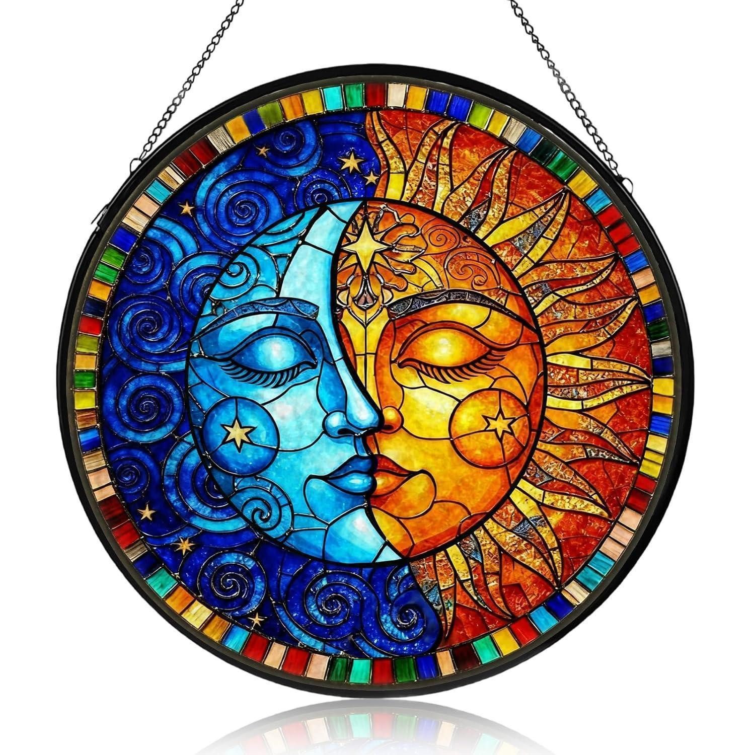 LuxusKollektion Fensterbild Sonnenfänger Fenster Hängend Sonne Mond Bunt Acryl 40cm