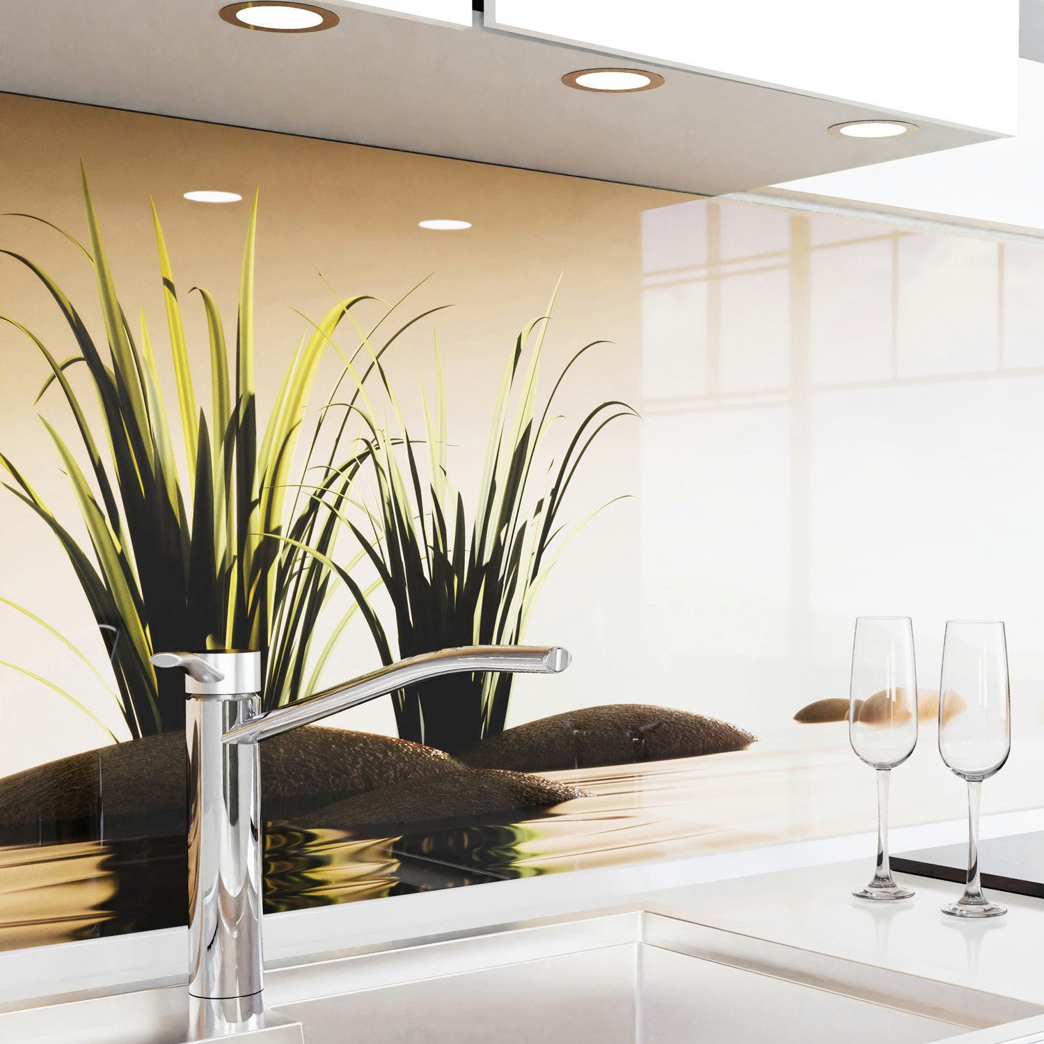 danario Küchenrückwand Folie selbstklebend, Glasoptik, Spritzschutz Küche, ablösbar - 0,8 mm