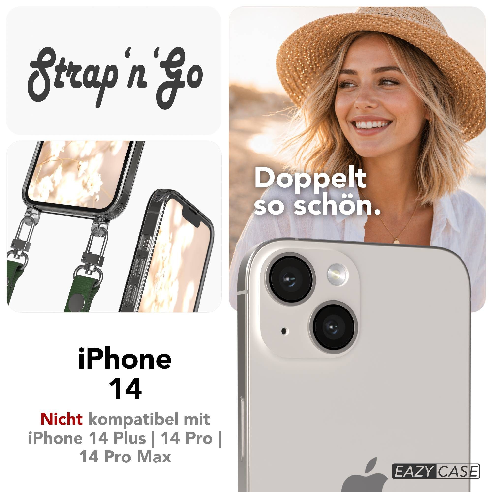 EAZY CASE Handykette für Apple iPhone 14 Handyhülle mit Handyband magnetisch, Handykordel in Dunkelgrün mit Magnetband für Hüllen mit 2x2 Löchern