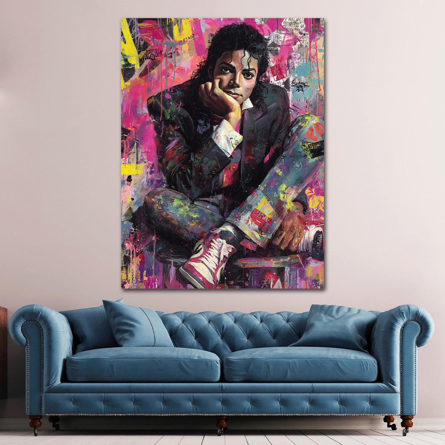 Artedinoi Leinwandbild Pop Art Jackson Porträt Sneakers Leinwandbild Wandbild Kunstdruck XL D, Michael Jackson mit Sneakers – Bild 2 von 5