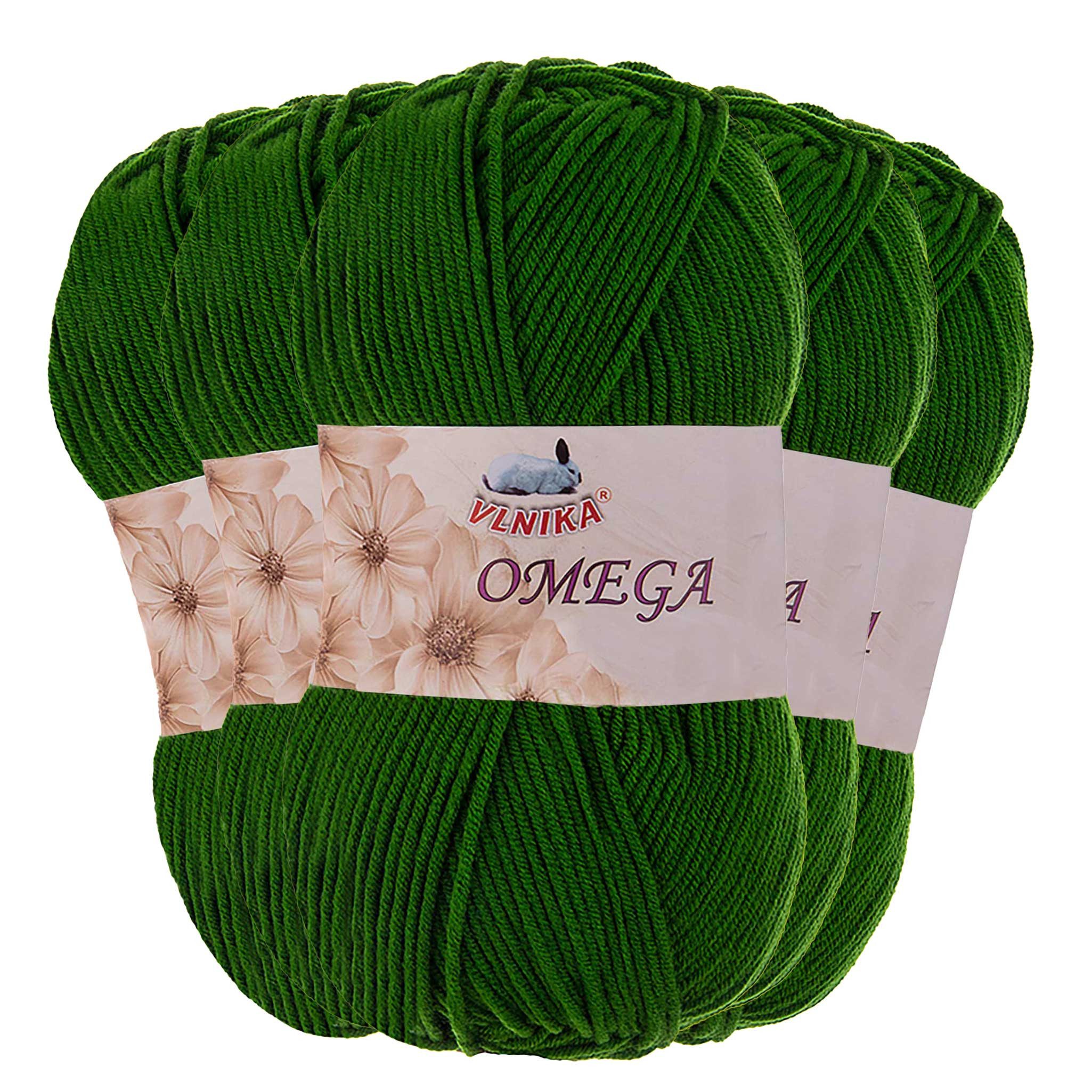 maDDma 5x100g Strickgarn Omega uni Häkelgarn Acrylwolle Klassikgarn Wolle Häkelwolle, 1200 m (Sparpaket), moosgrün