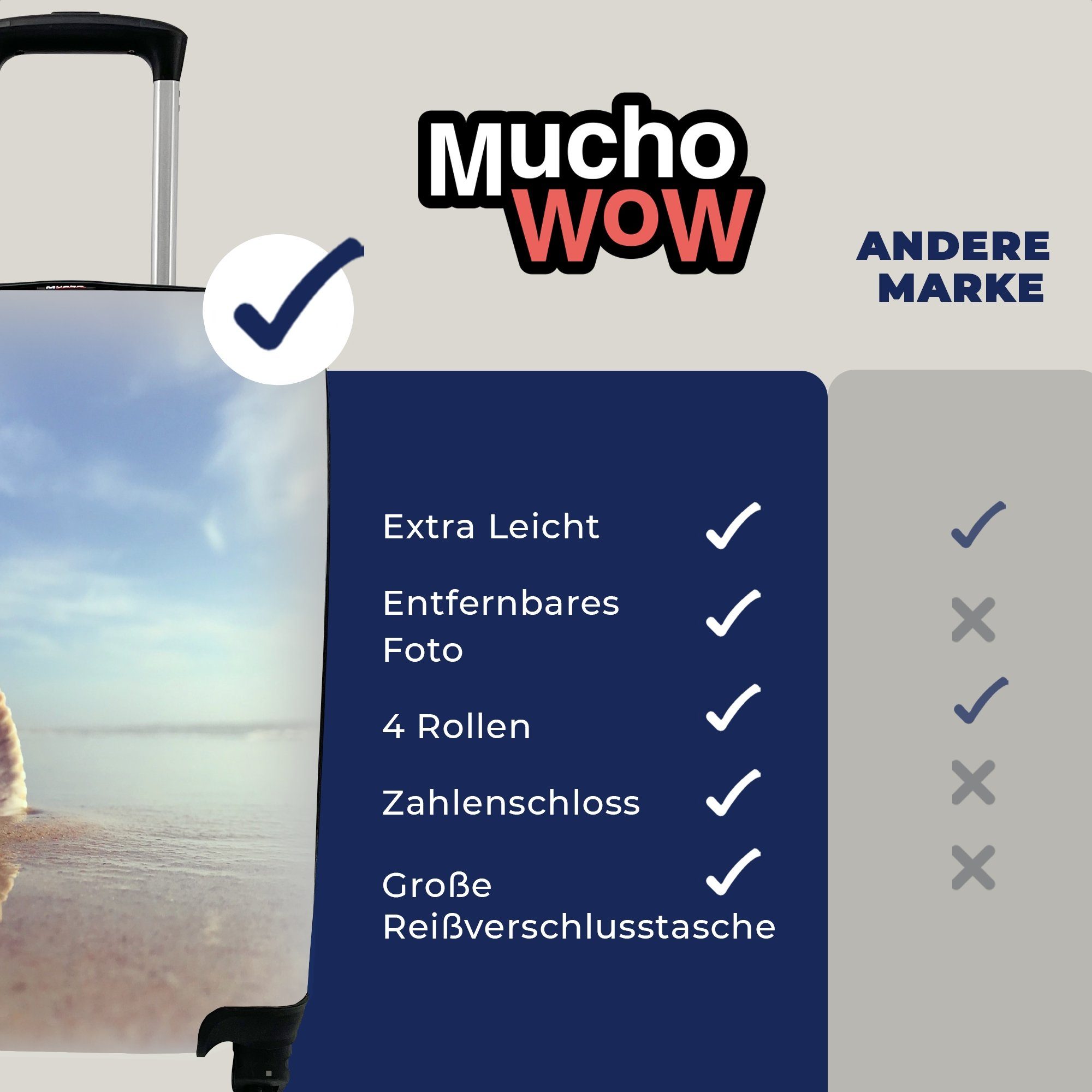 MuchoWow Handgepäckkoffer Muschel rollen, Ferien, Reisetasche Rollen, Trolley, Meer, mit 4 Reisekoffer Handgepäck - Strand - für