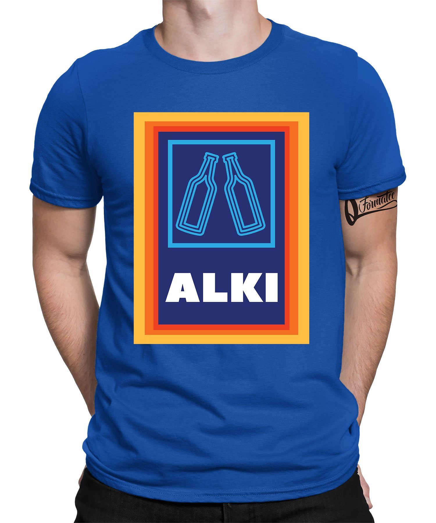 Kurzarmshirt Aldi Formatee Quattro Herren - Statement T-Shirt (1-tlg) Lustiger Alki Blau Spruch