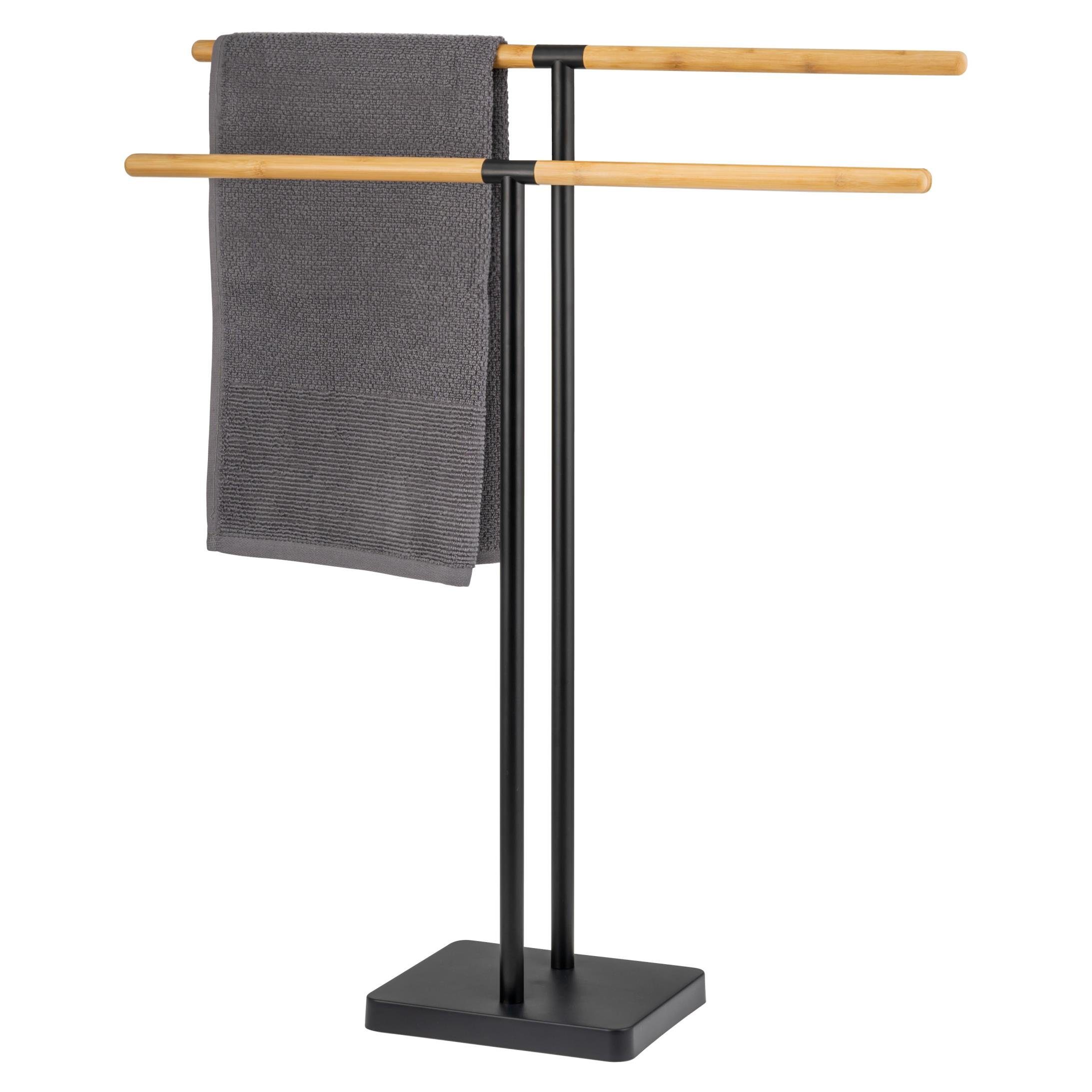 Handtuchständer Aus Metall Mit Blattgold - Freistehende Bad-Ablage, 100,3 Cm Hoch, 3 Stangen, Schwarz/gold