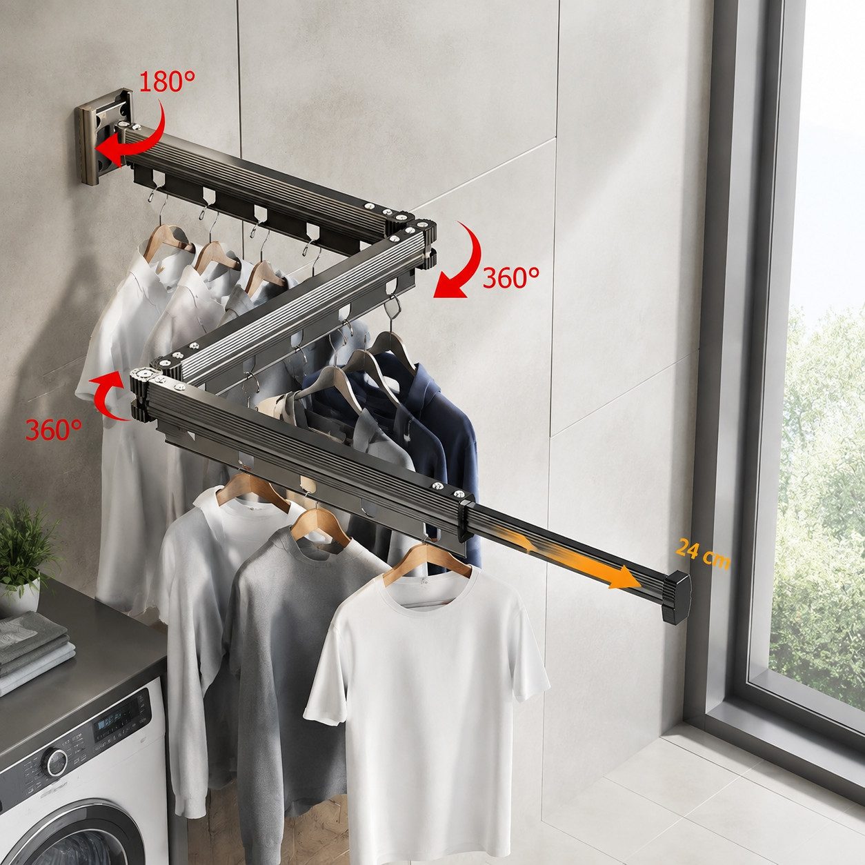 GLIESE POWER Kleiderständer Wand-Wäscheständer 126 cm – 3-fach klappbar, platzsparend & rostfrei, (1 St., Kleiderständer), Flexible Installation, vielseitig einsetzbar