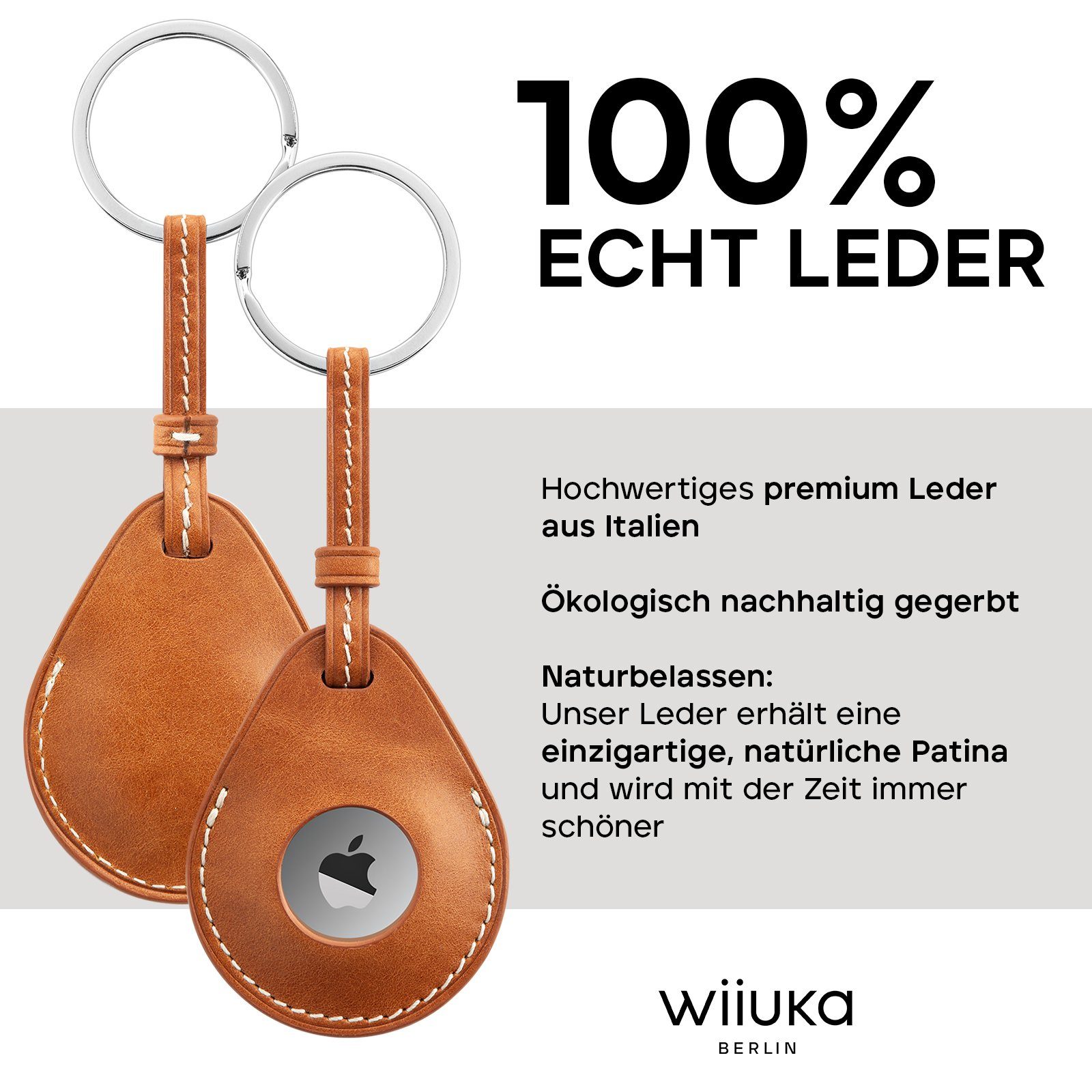 wiiuka Schlüsselanhänger aiir MORE Anhänger für Apple AirTag aus Leder, Handgefertigt - Echt Leder, Premium Qualität