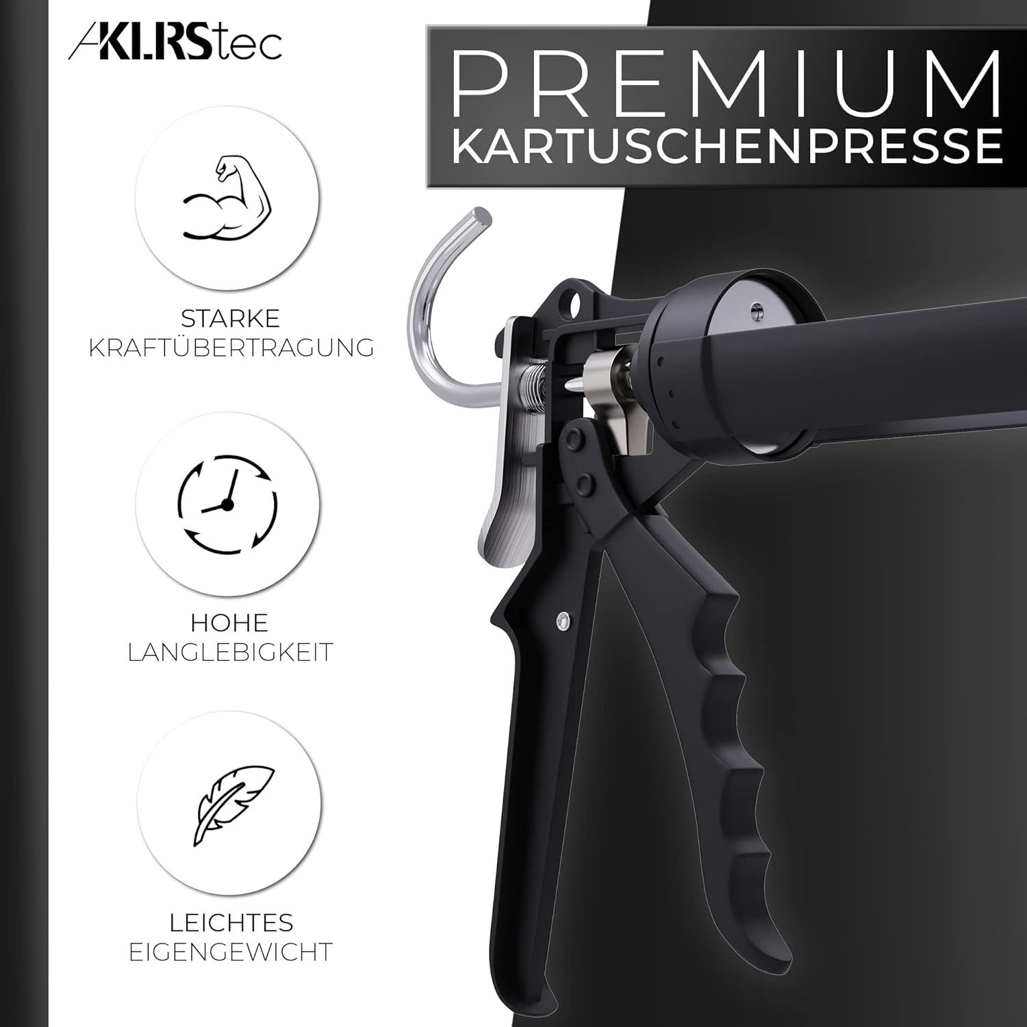 KLRStec Kartuschenpistole mechanisch aus Metall - Hochwertige 2K Silikonpistole/-presse, (zum verfugen mit allen gängigen 310ml Dicht- und Klebstoffkartuschen), (Silikon, Acryl, Lehm etc)